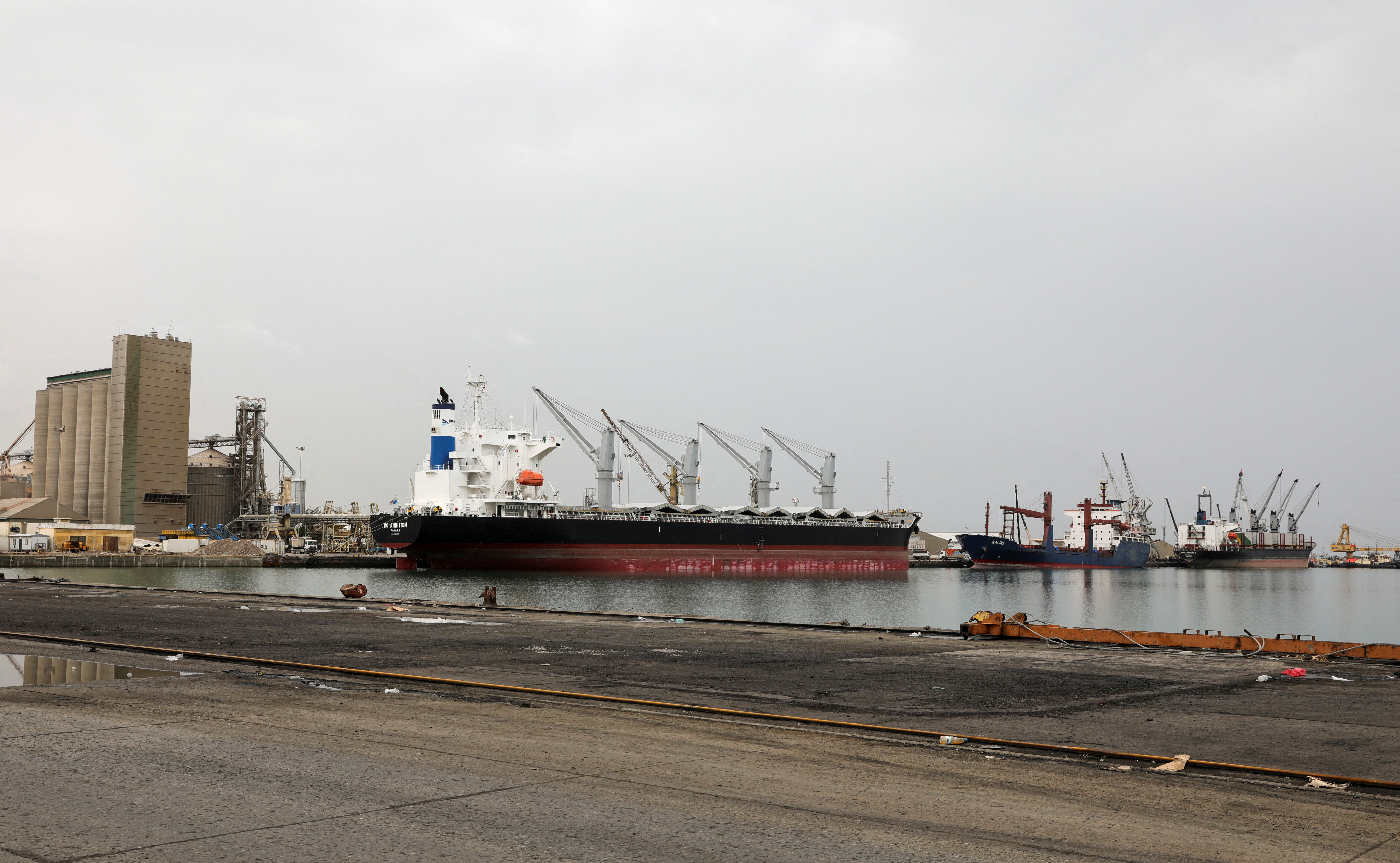 Ships are docked at the Red Sea port of Hodeidah