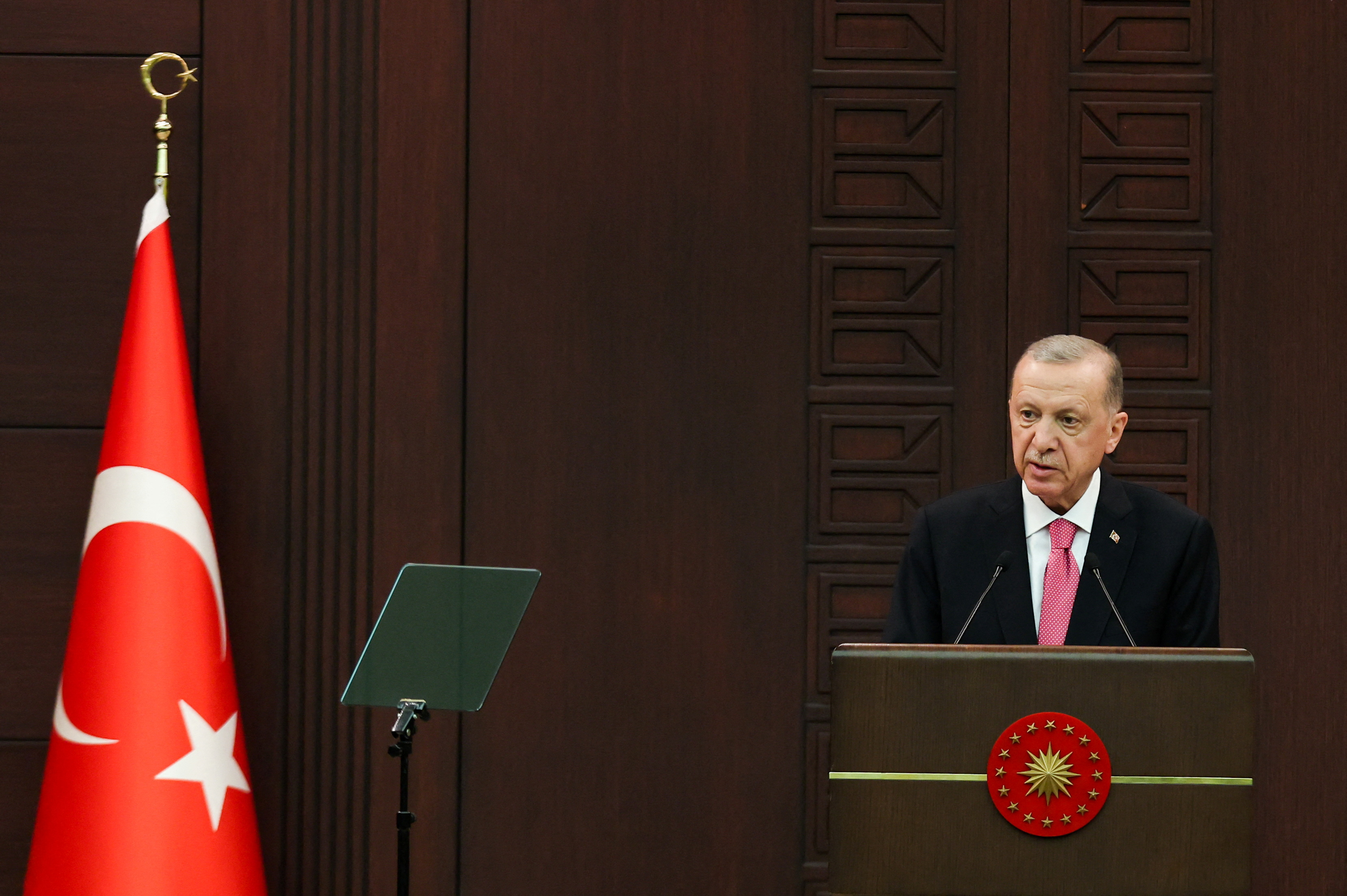 Turkish President Tayyip Erdogan announces new cabinet during a press conference, in Ankara