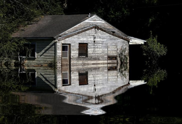 A submerged home is seen in the aftermath of Tropical Storm Harvey in Vidor, Texas