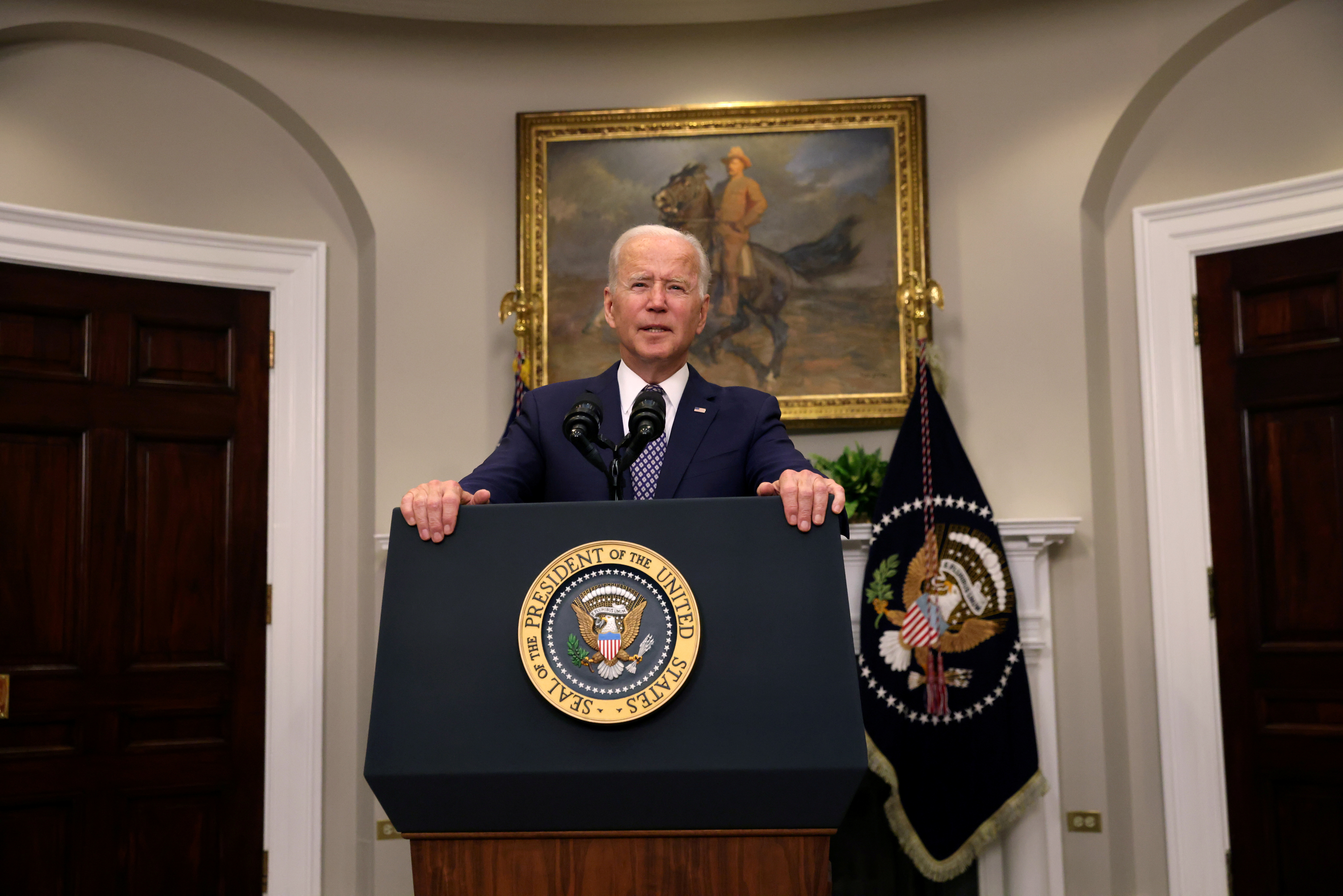 U.S. President Biden gives a statement about Afghanistan at the White House in Washington