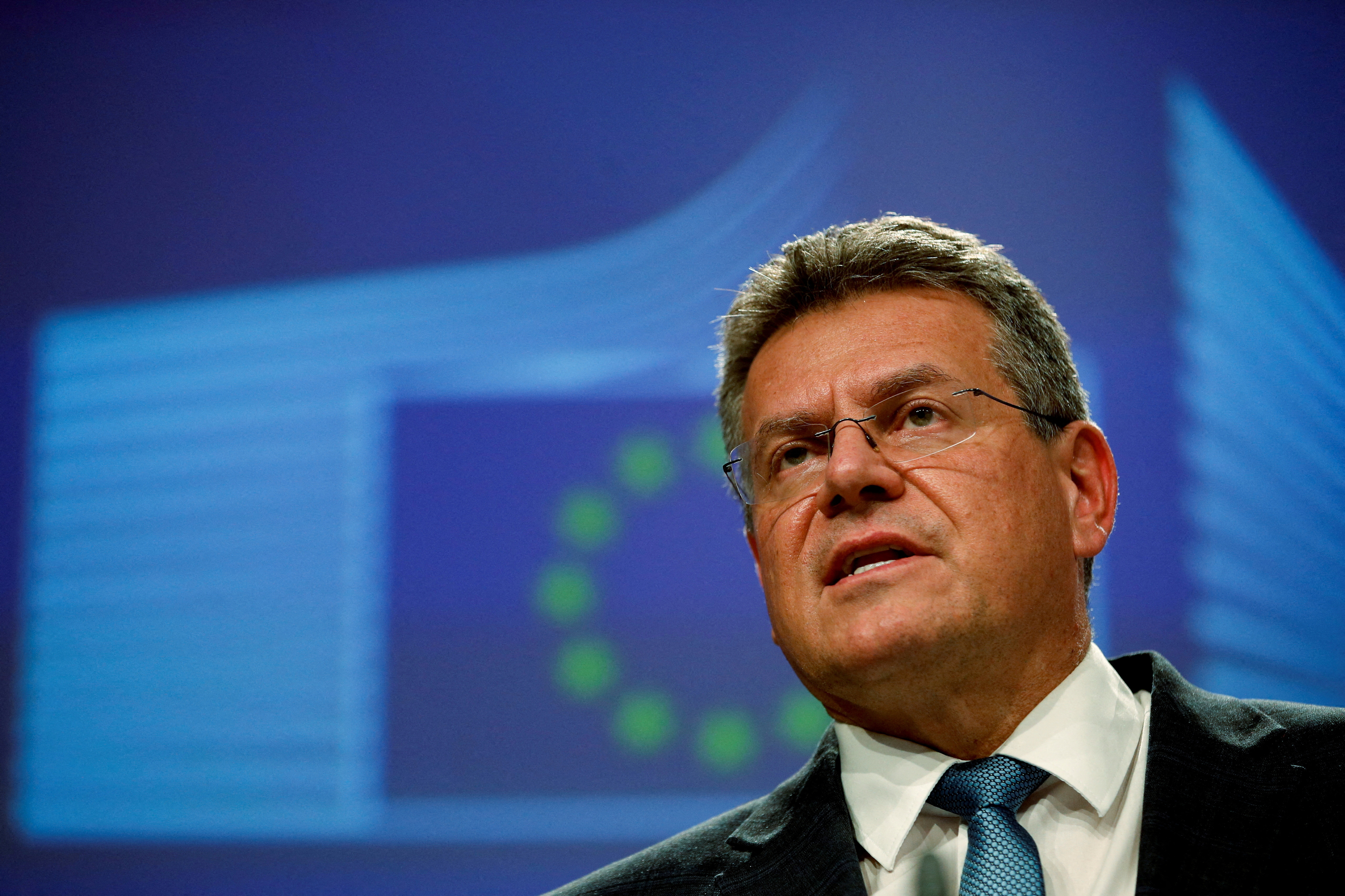 EU Commission Vice-President for Interinstitutional Relations Sefcovic holds news cofnerence, in Brussels