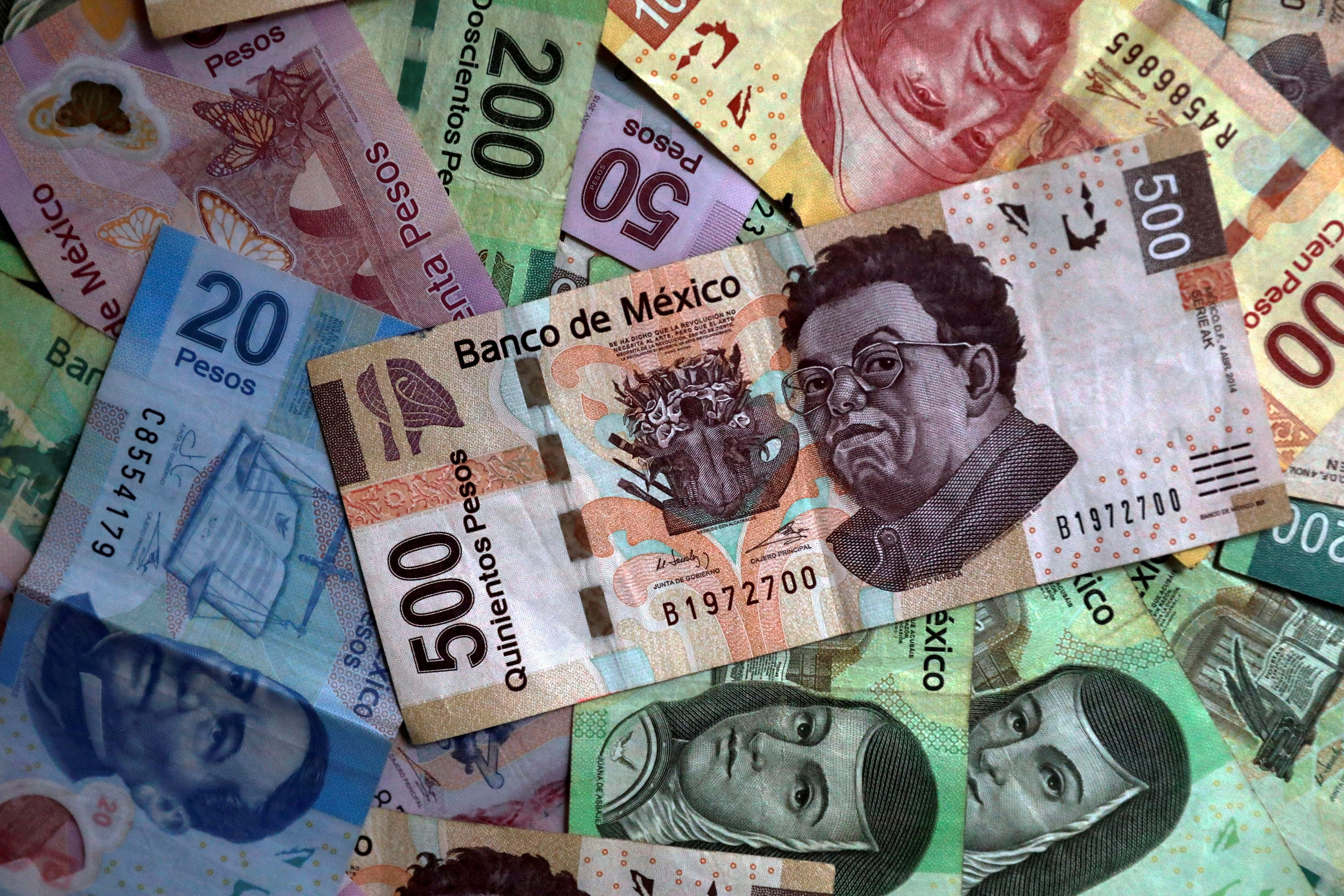Mexican pesos are seen in this picture illustration