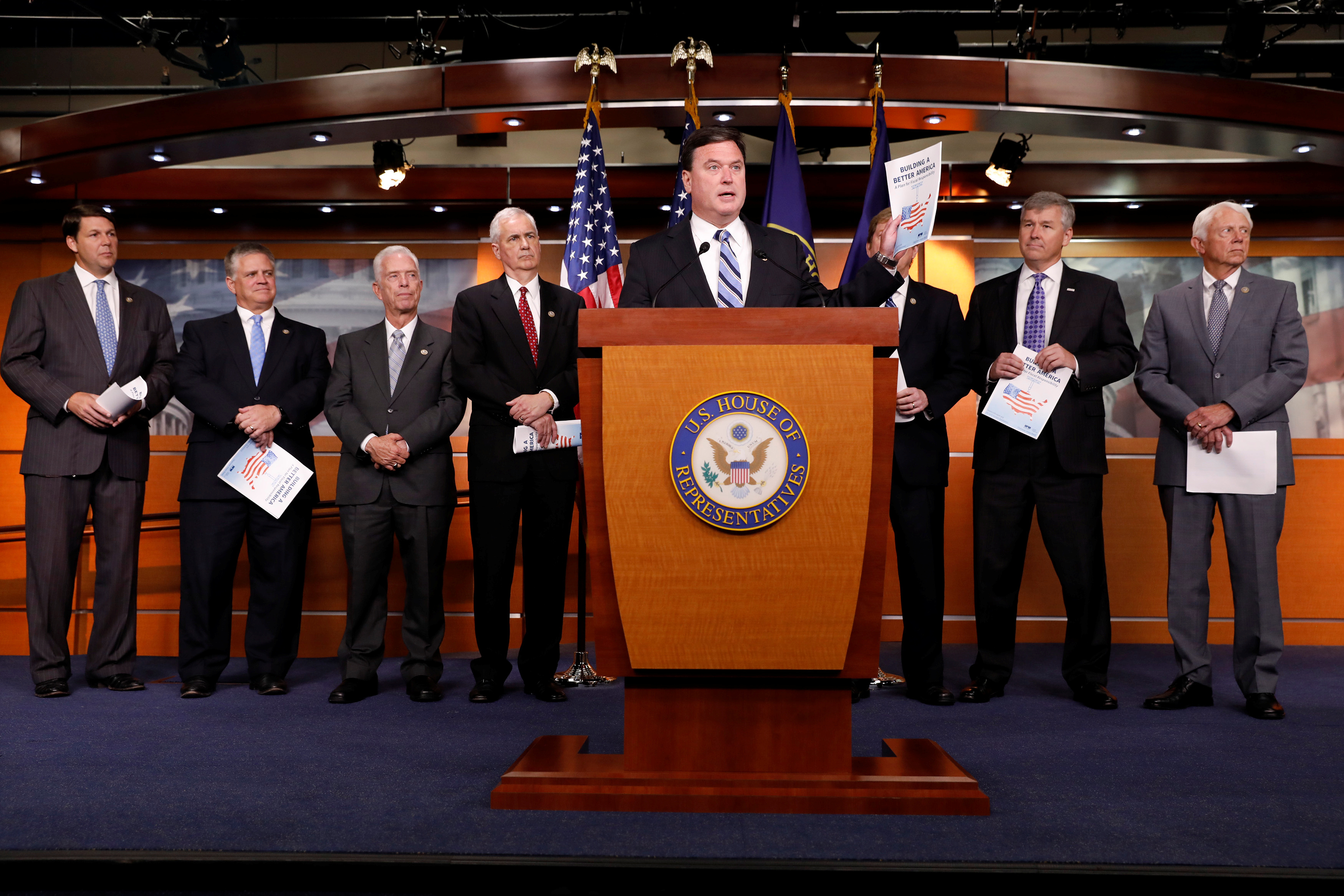Rep. Todd Rokita (R-IN) announces the 2018 budget blueprint during a press conference on Capitol Hill in Washington