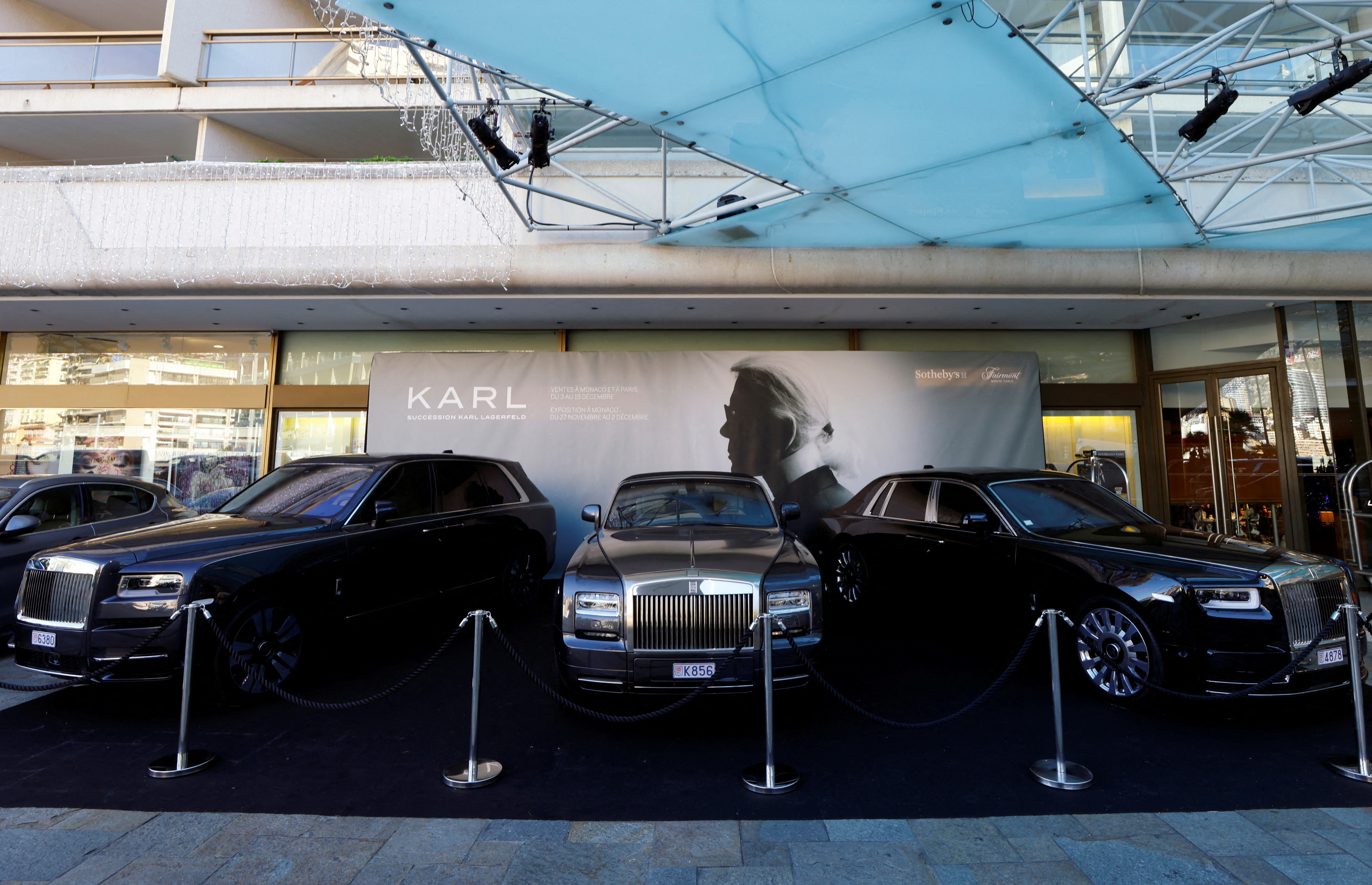 Three Rolls-Royce cars owned by late fashion designer Karl Lagerfeld are displayed before the auction of Karl Lagerfeld’s Collection by Sotheby's auction house in Monte-Carlo, Monaco, November 30, 2021. REUTERS/Eric Gaillard