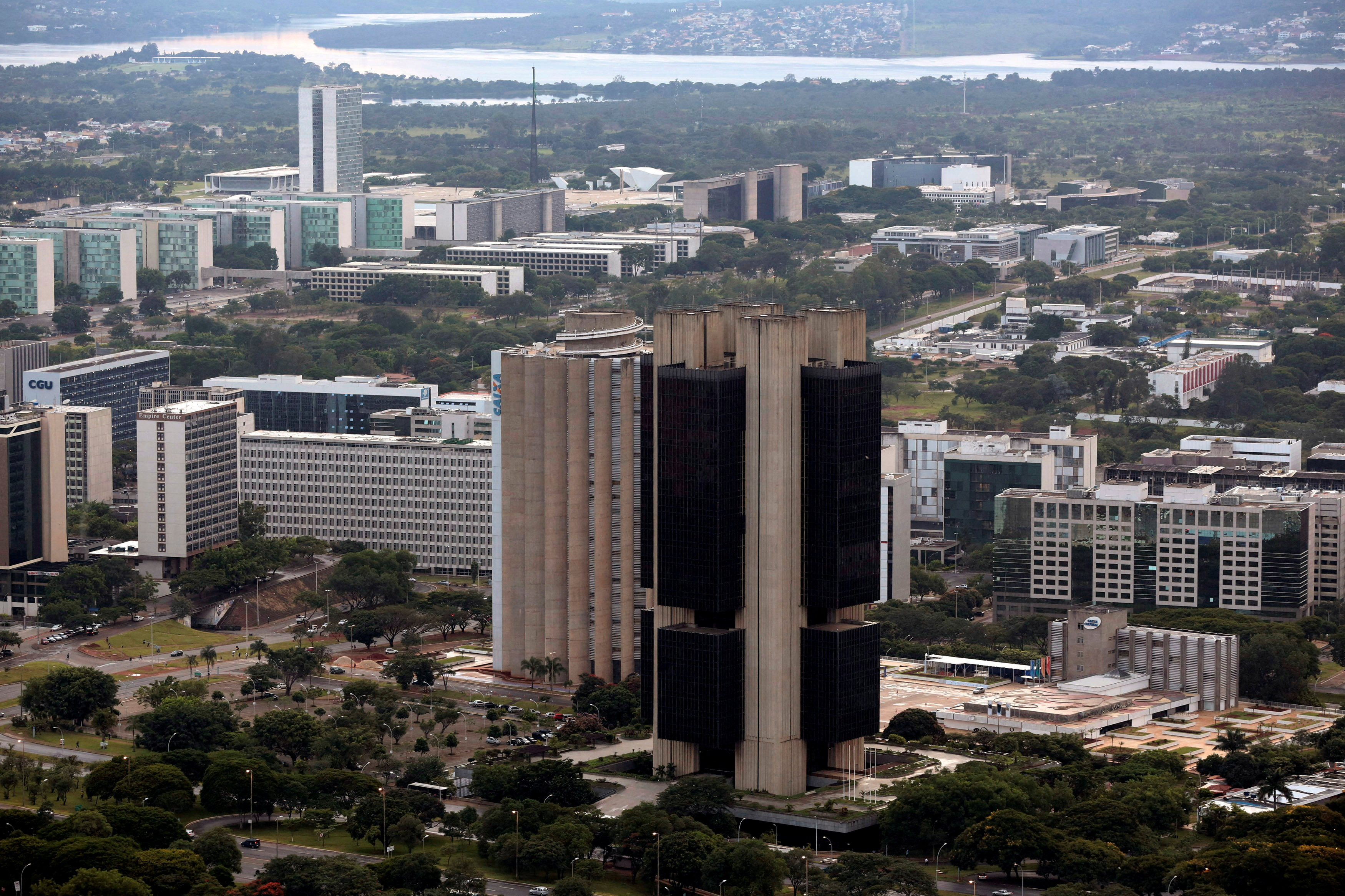 Aerial view shows the headquarters of the Central Bank of Brazil in Brasilia