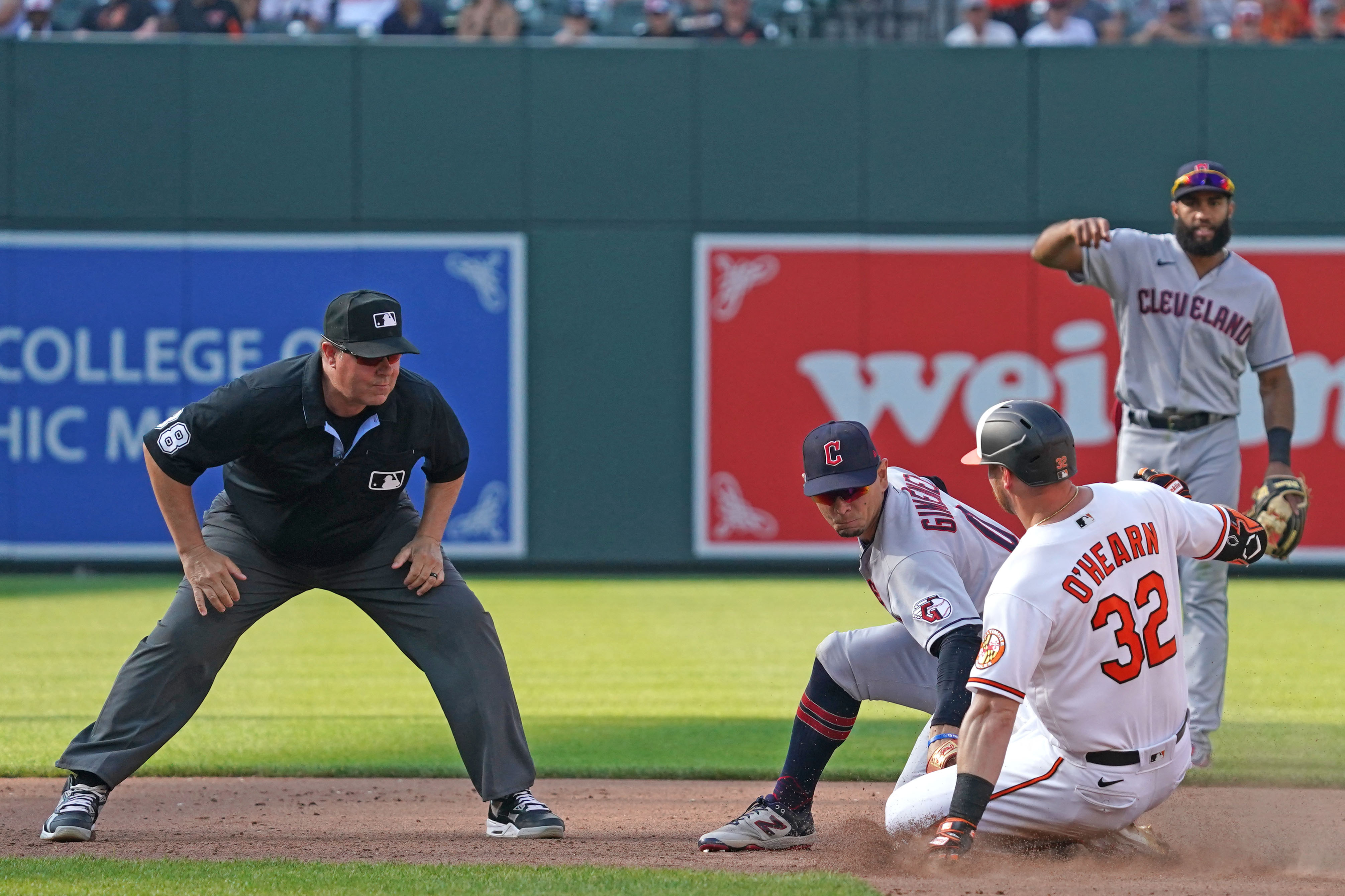 Baltimore, United States. 29th May, 2023. Cleveland Guardians first baseman Josh  Naylor (22) making contact with the pitch in the top of the third inning  against the Baltimore Orioles at Oriole Park