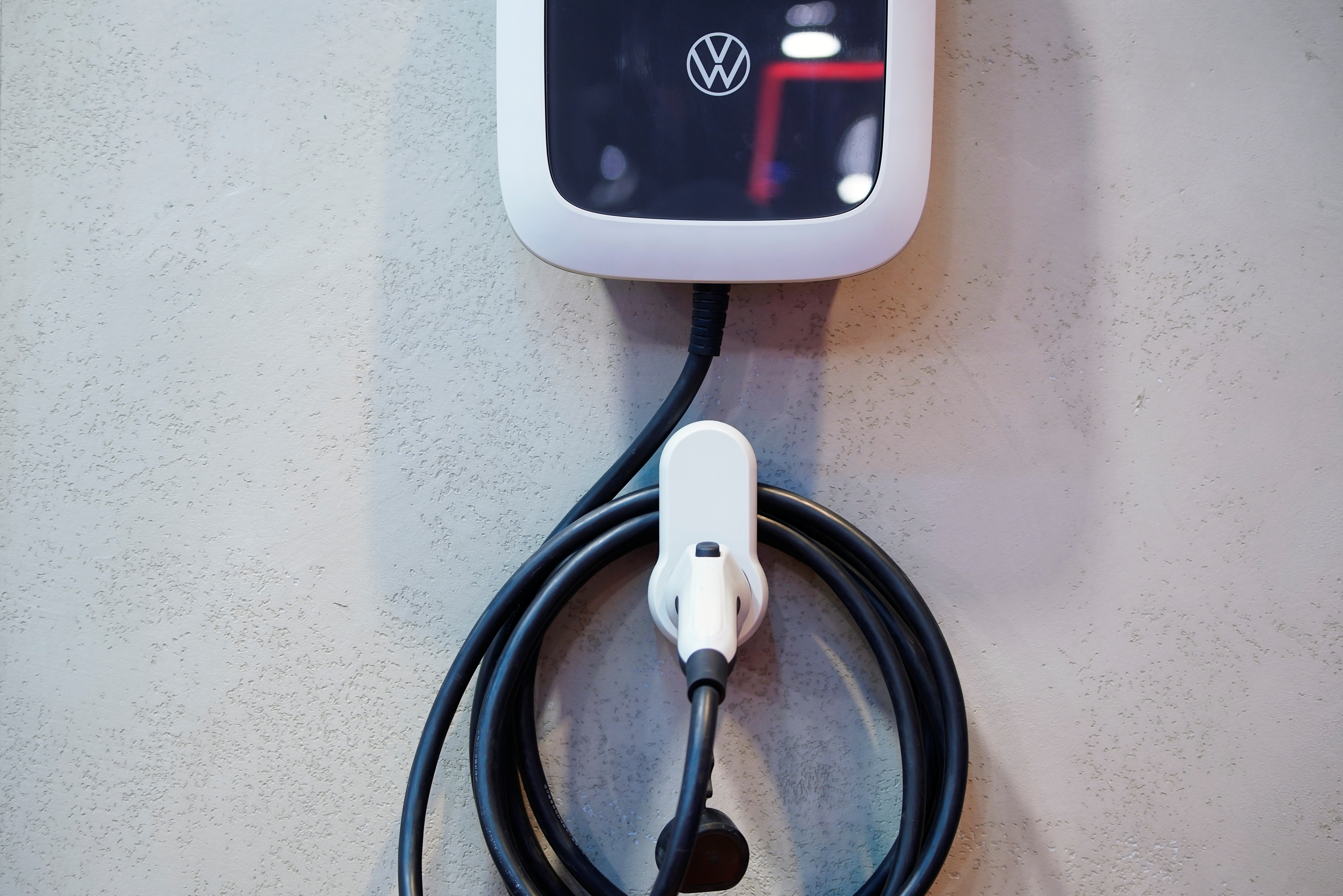 A Volkswagen electric vehicle (EV) charging point is seen during a media day for the Auto Shanghai show in Shanghai, China April 20, 2021. REUTERS/Aly Song