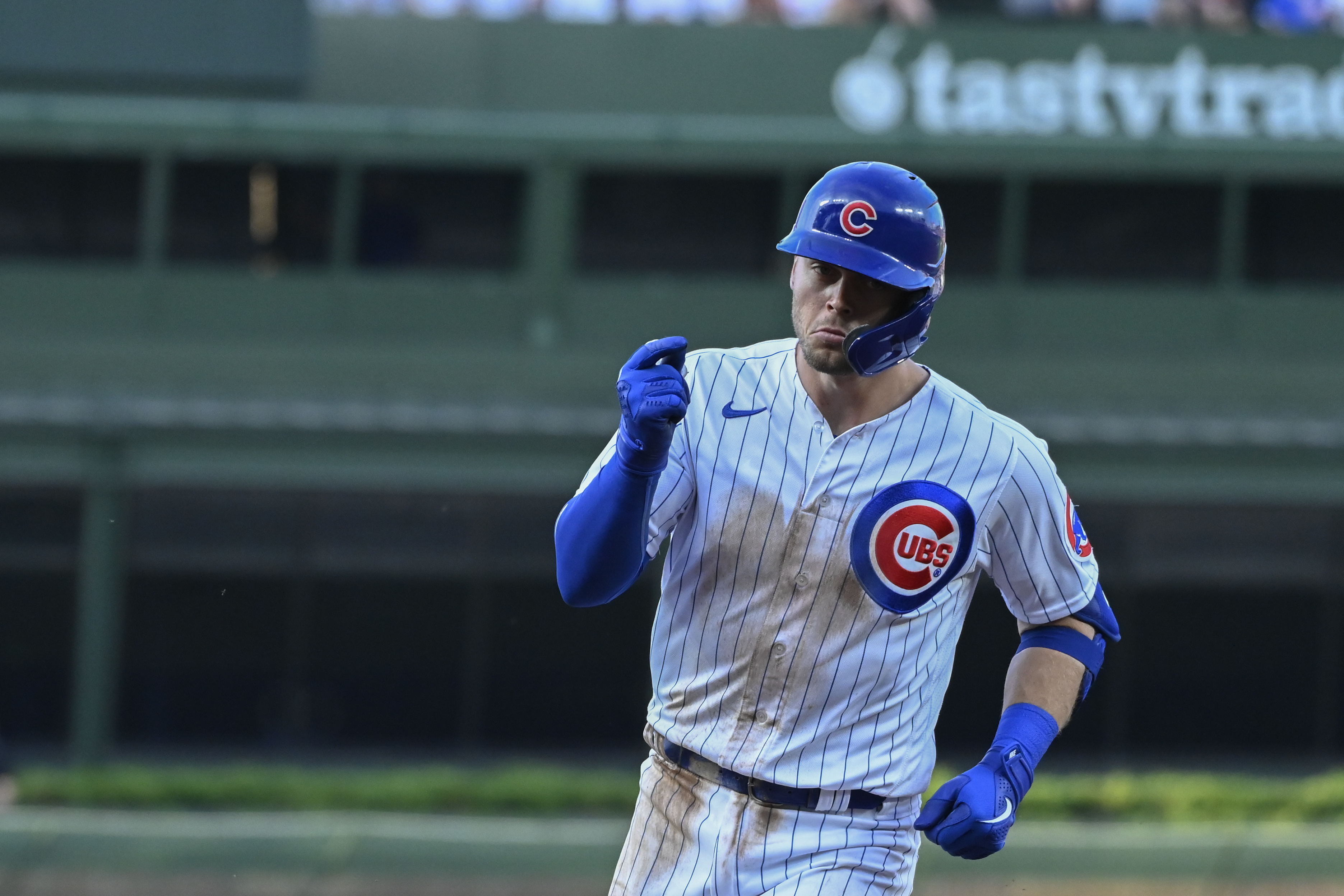 Chicago Cubs starting pitcher Adbert Alzolay is congratulated in