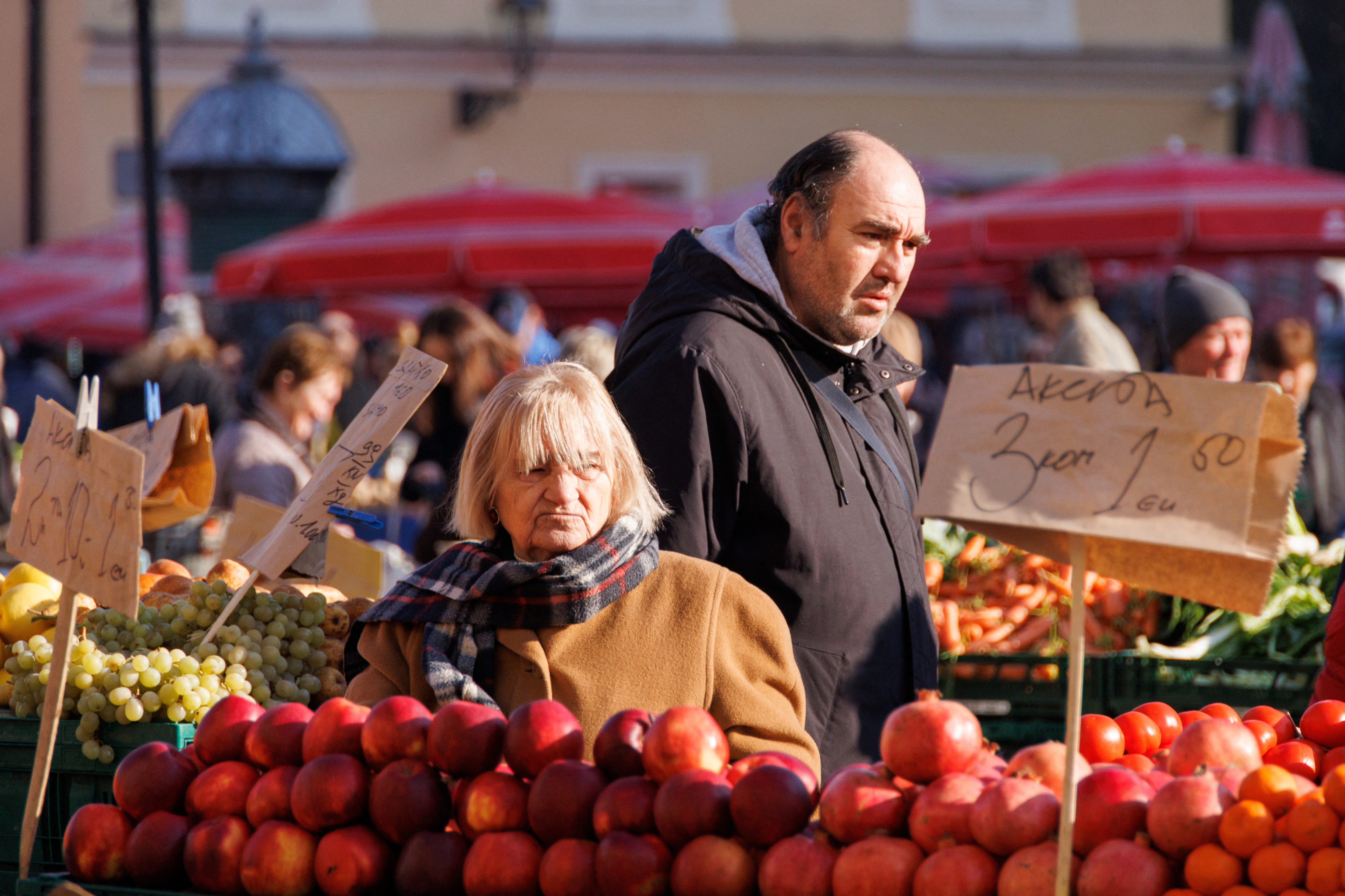 People are seen at Dolac market in Zagreb