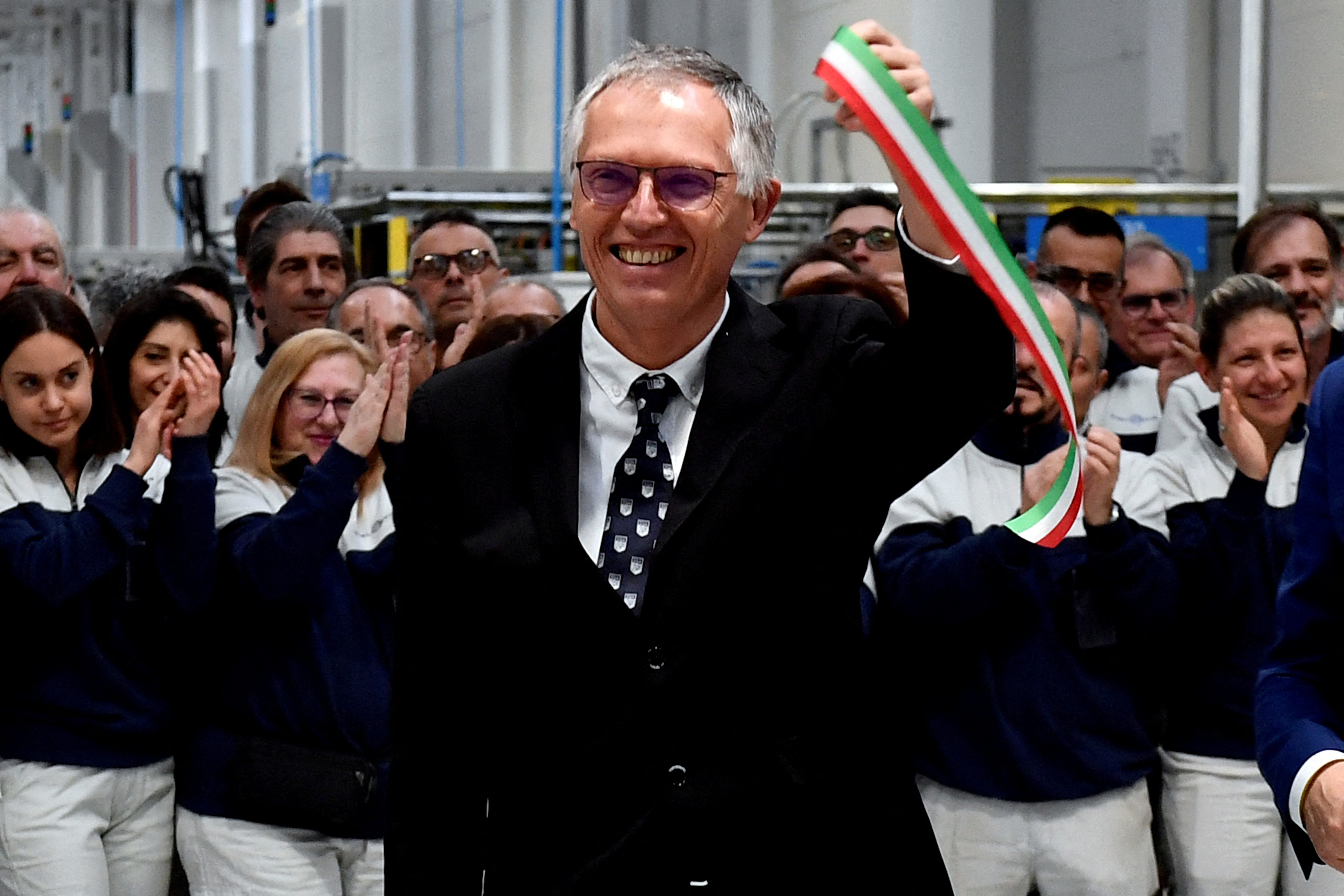 Stellantis CEO Carlos Tavares inaugurates the group's new electrified dual-clutch transmission (eDCT) assembly facility in the Mirafiori complex in Turin