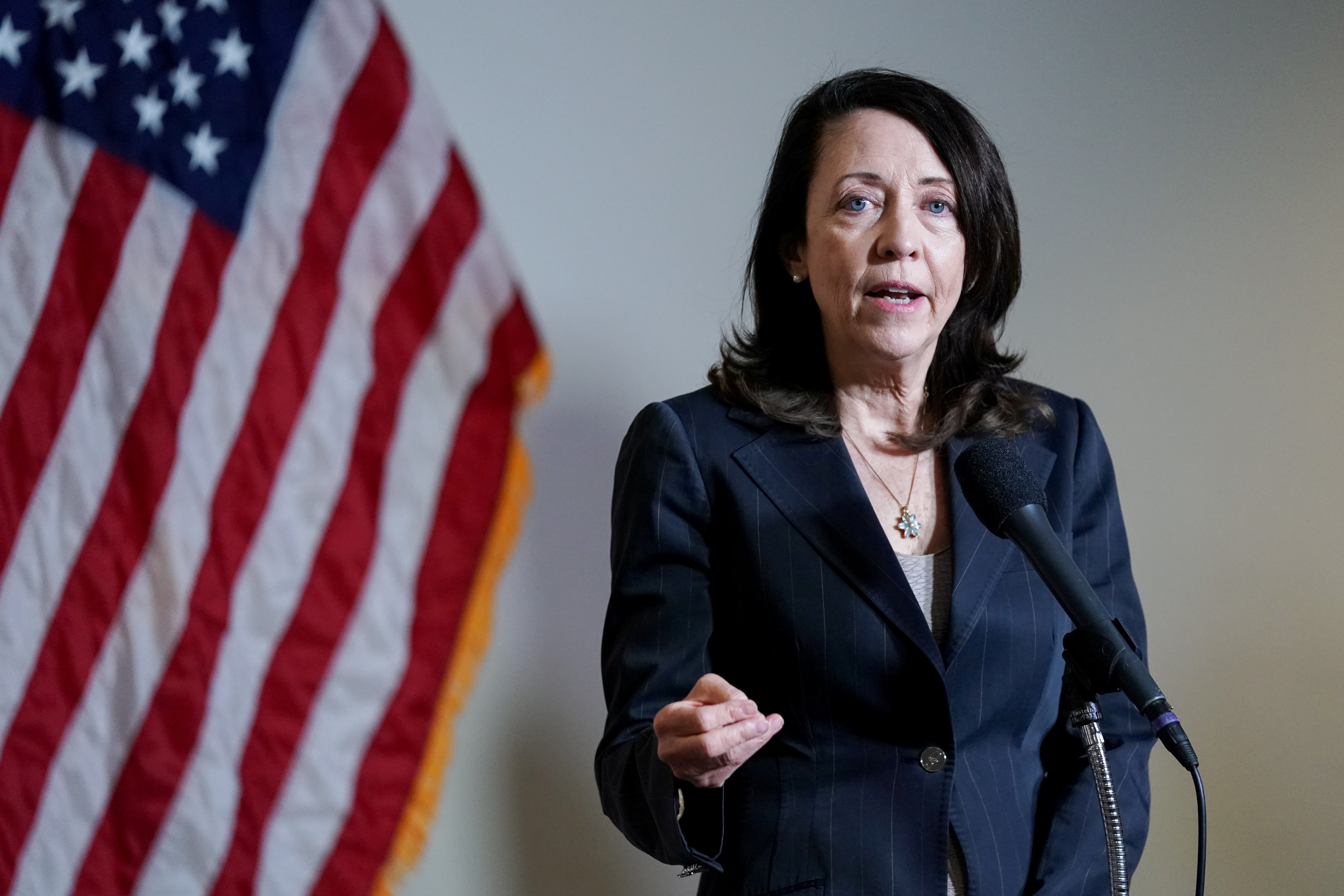 U.S. Sen. Maria Cantwell (D-WA) speaks during a news conference