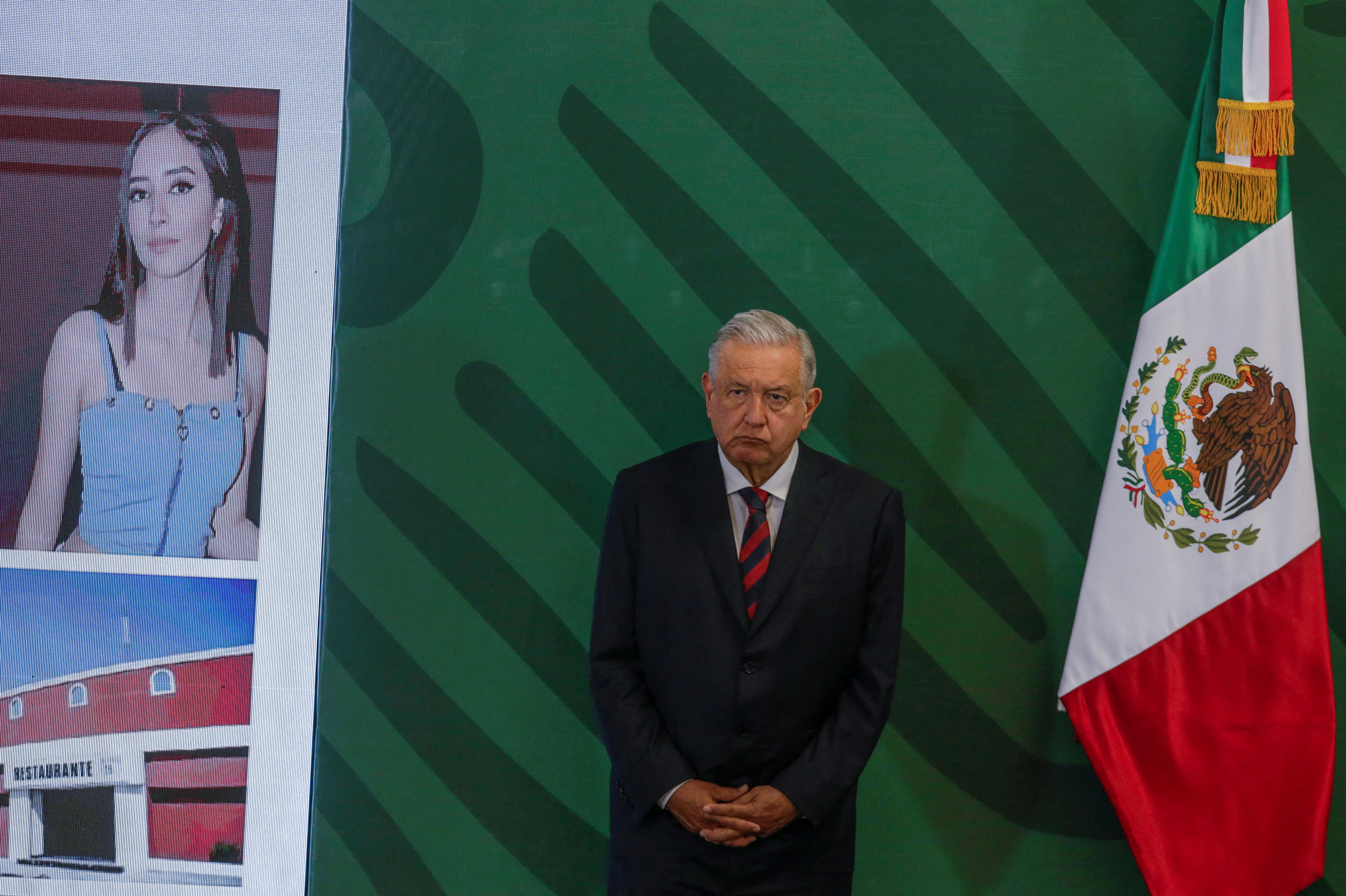 Mexico's President Andres Manuel Lopez Obrador attends a news conference at a military base, in Apodaca