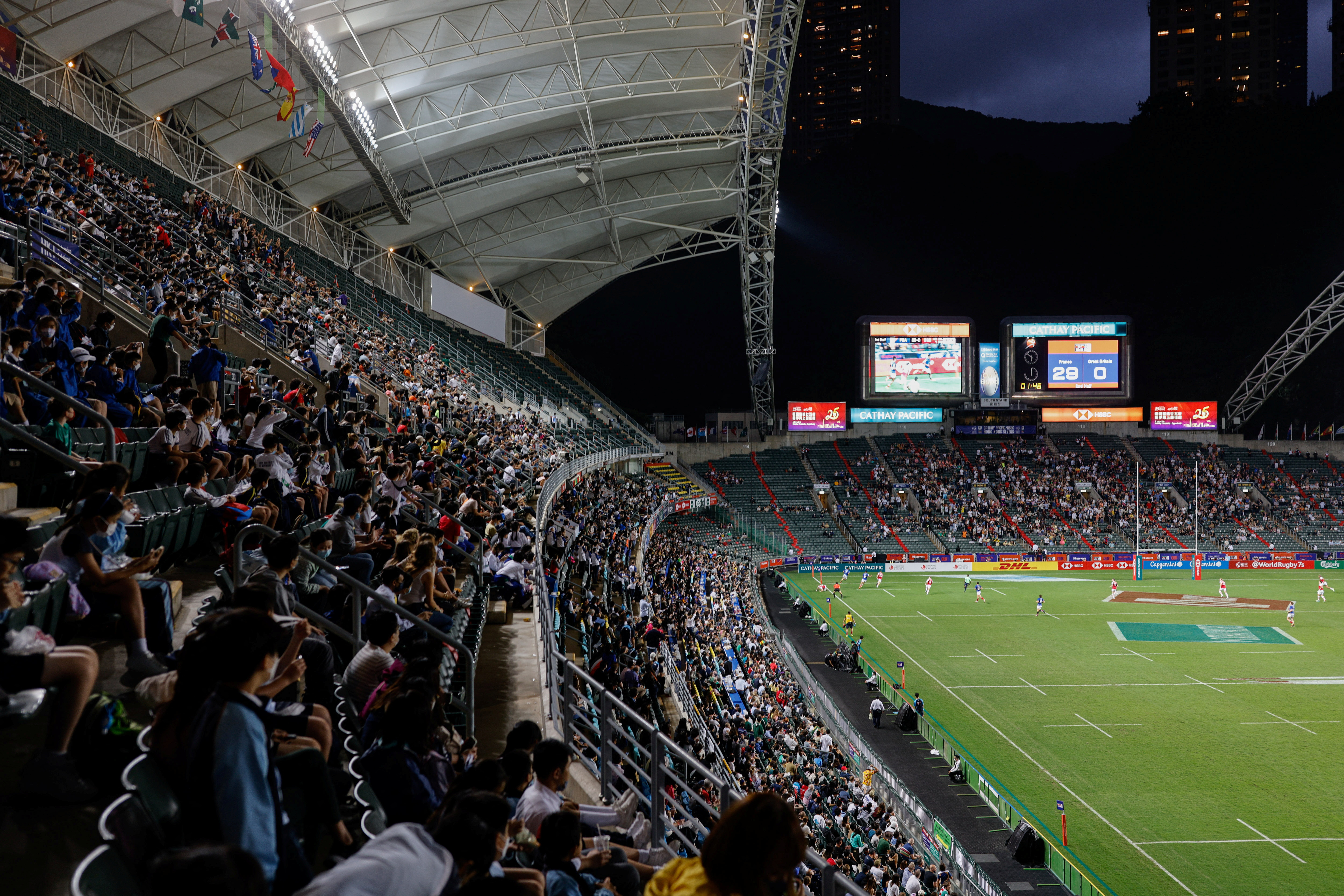 The general view of Hong Kong Stadium during the first day of the Hong Kong Sevens tournament in Hong Kong
