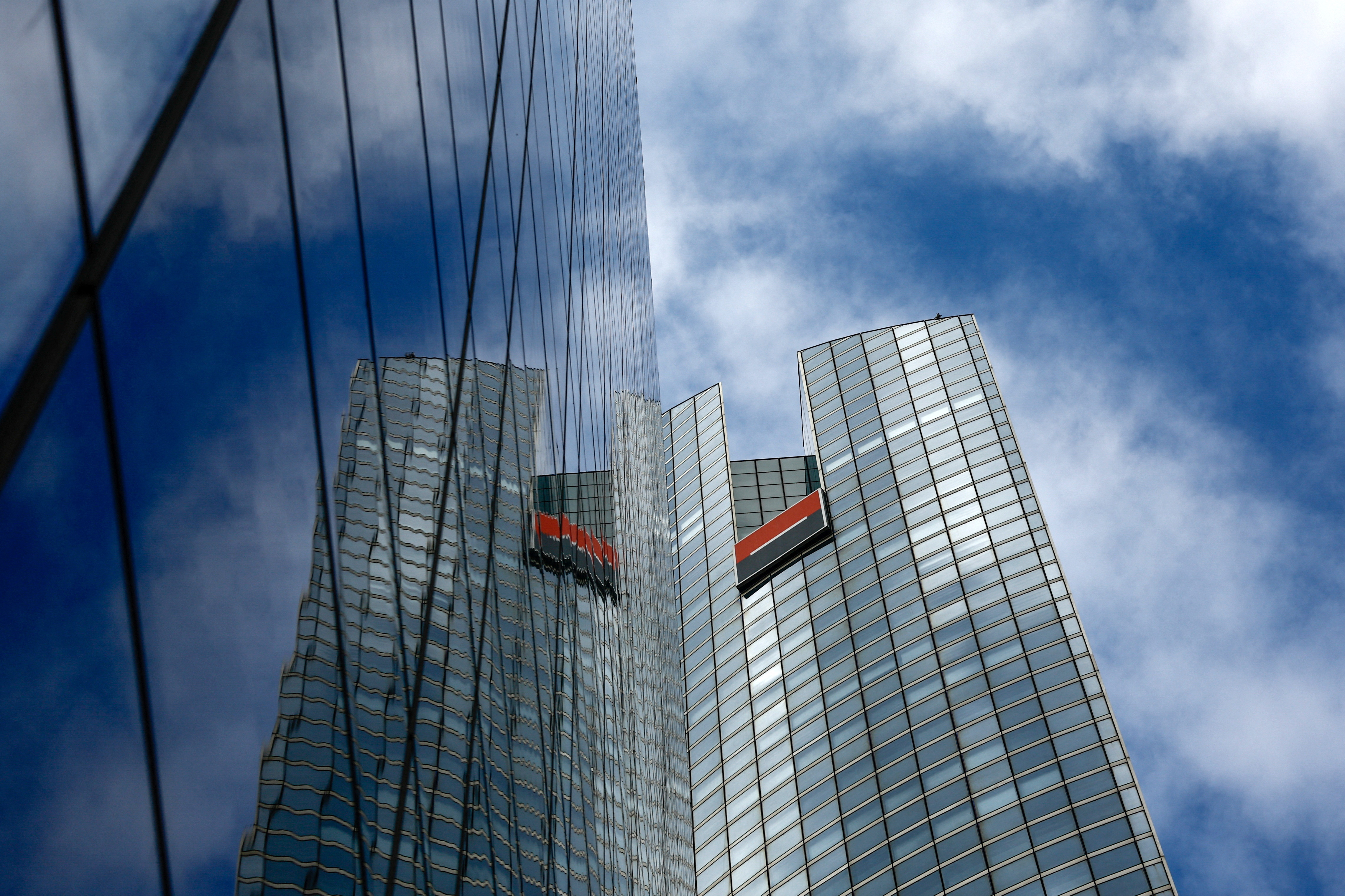 Logo of French bank Societe Generale in La Defense near Paris