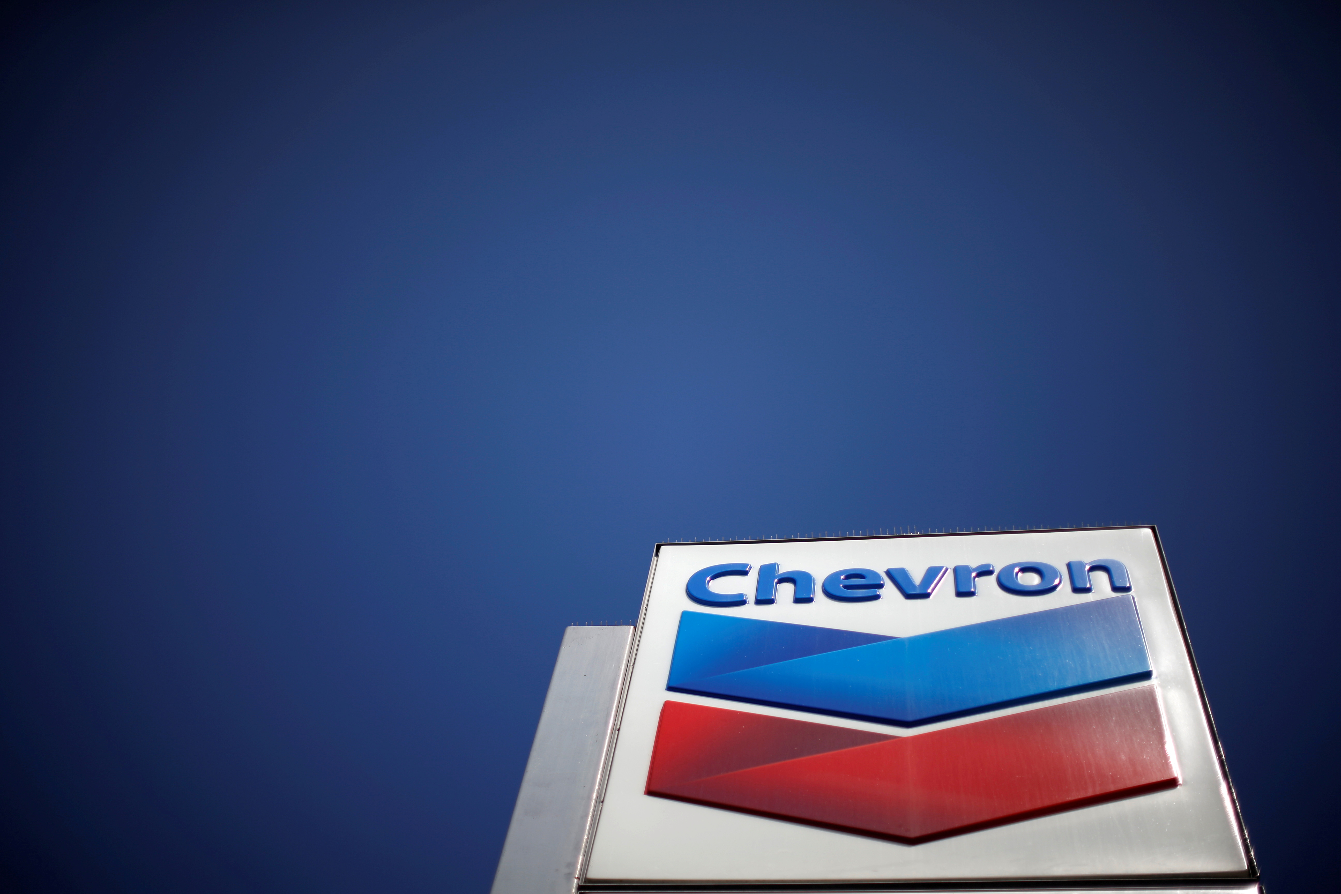 The logo of Chevron is seen in Los Angeles