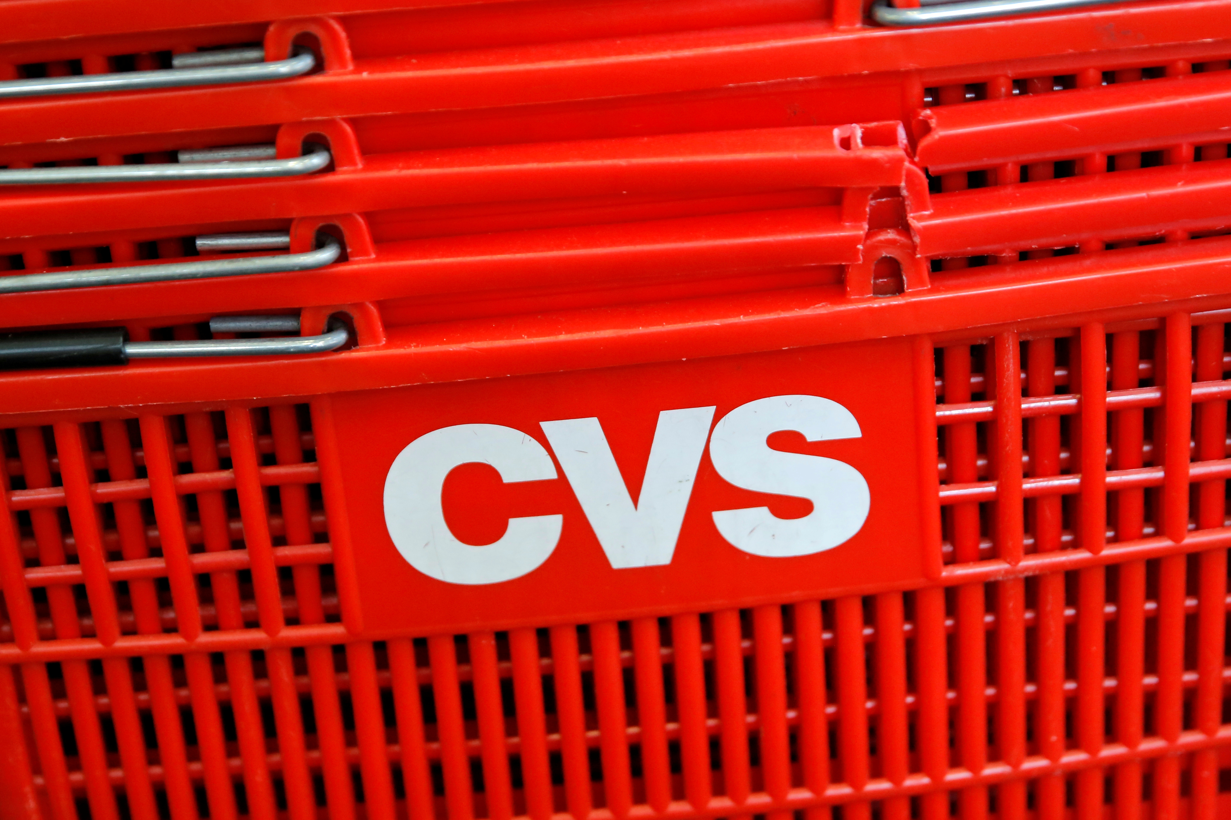 The CVS logo is seen at one of their stores in Manhattan, New York, U.S.