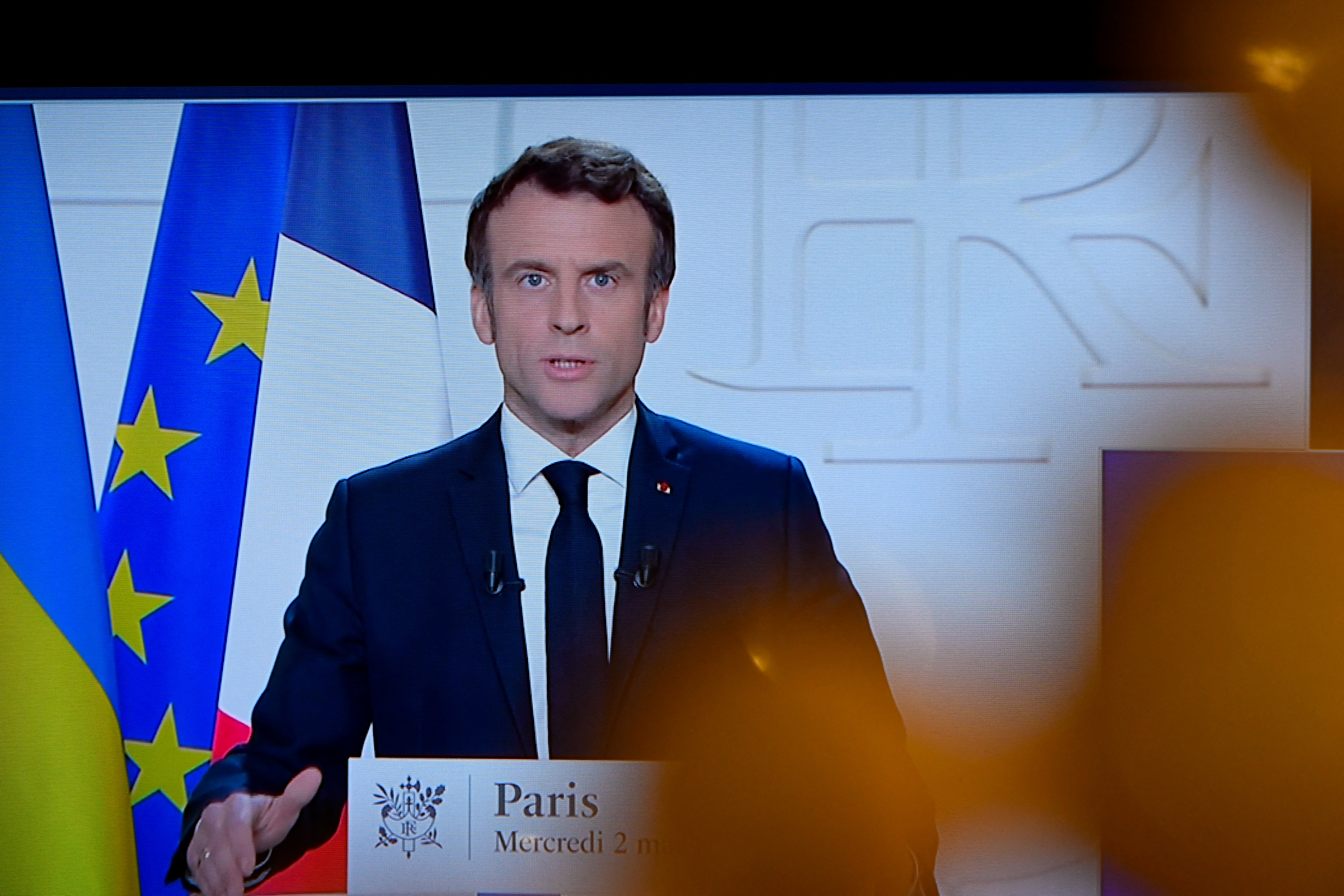 French President Macron gives a televised speech on the Russian invasion of Ukraine