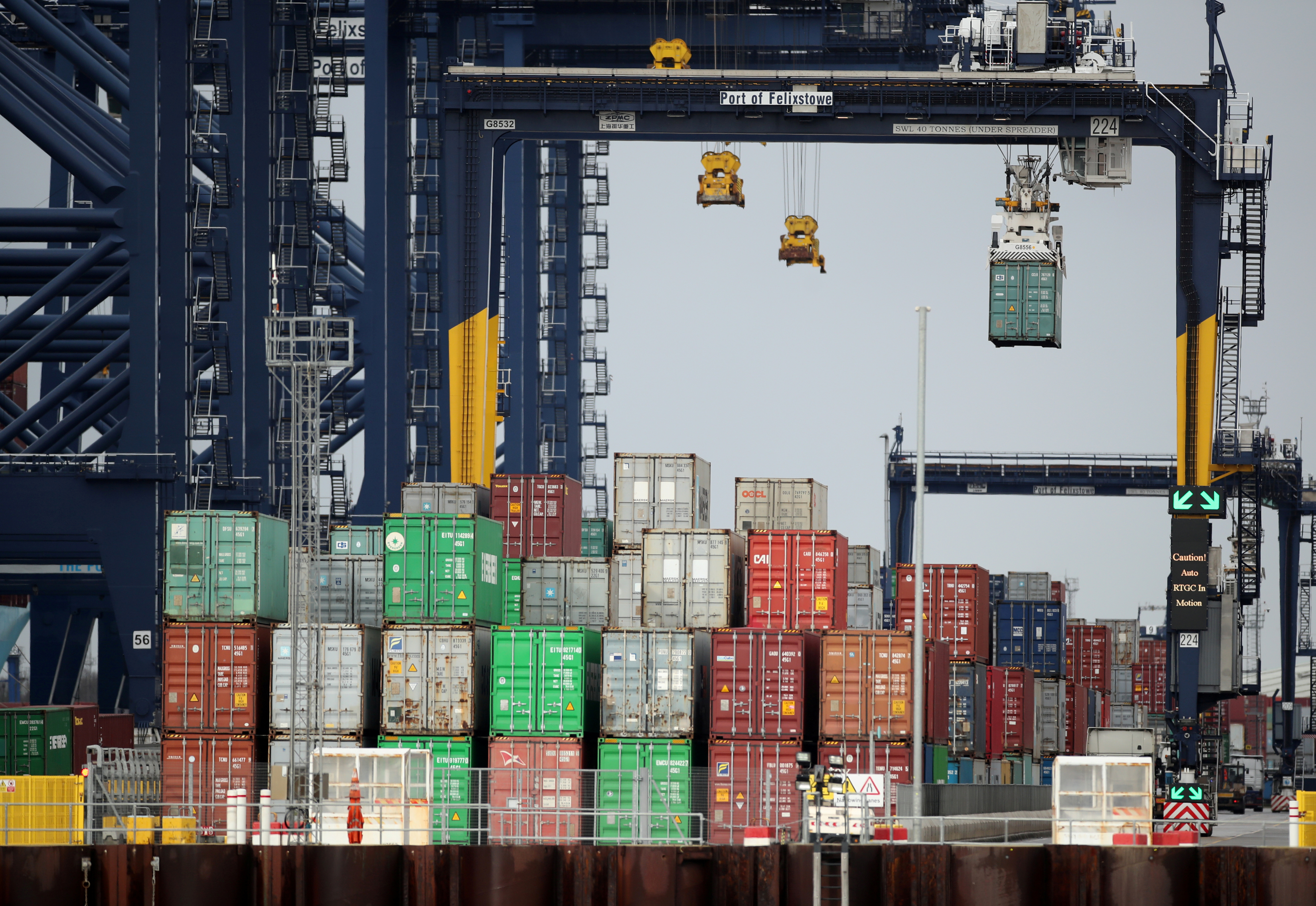 Containers are stacked at the Port of Felixstowe, Britain, January 28, 2021. Picture taken January 28, 2021. REUTERS/Peter Cziborra/File Photo