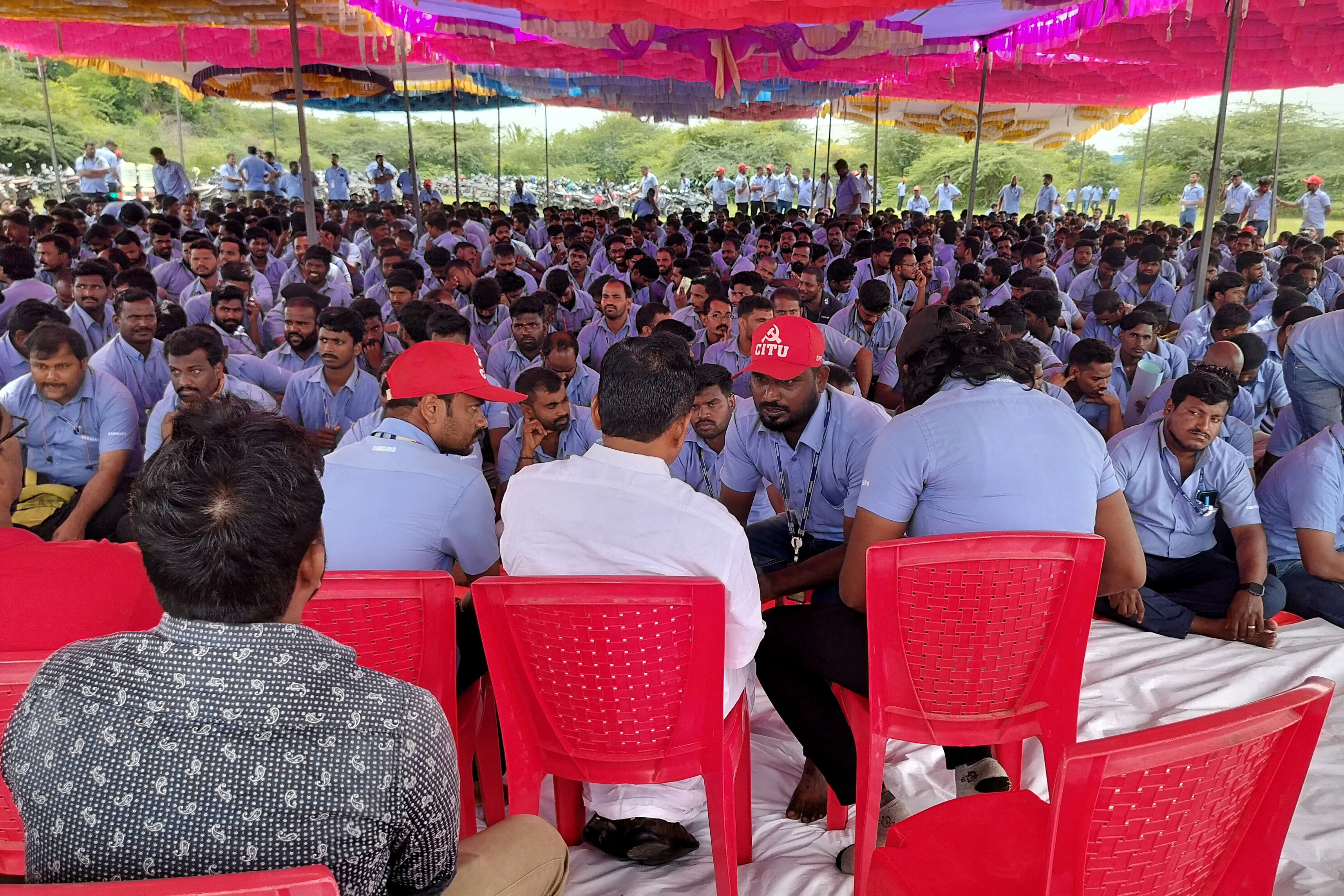 Workers of a Samsung facility strike to demand higher wages at its Sriperumbudur plant