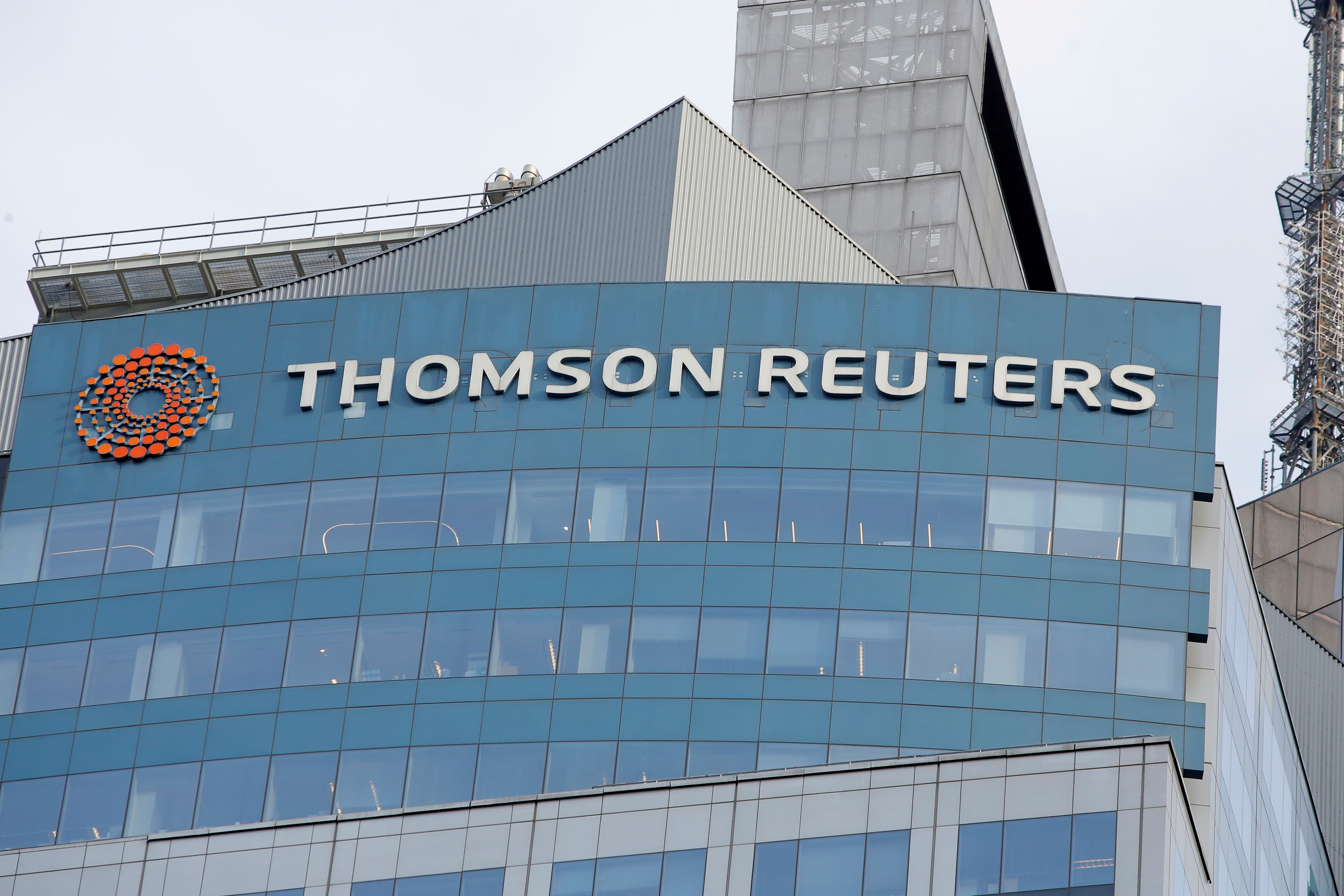 FILE PHOTO: The Thomson Reuters logo is seen on the company building in Times Square, New York.
