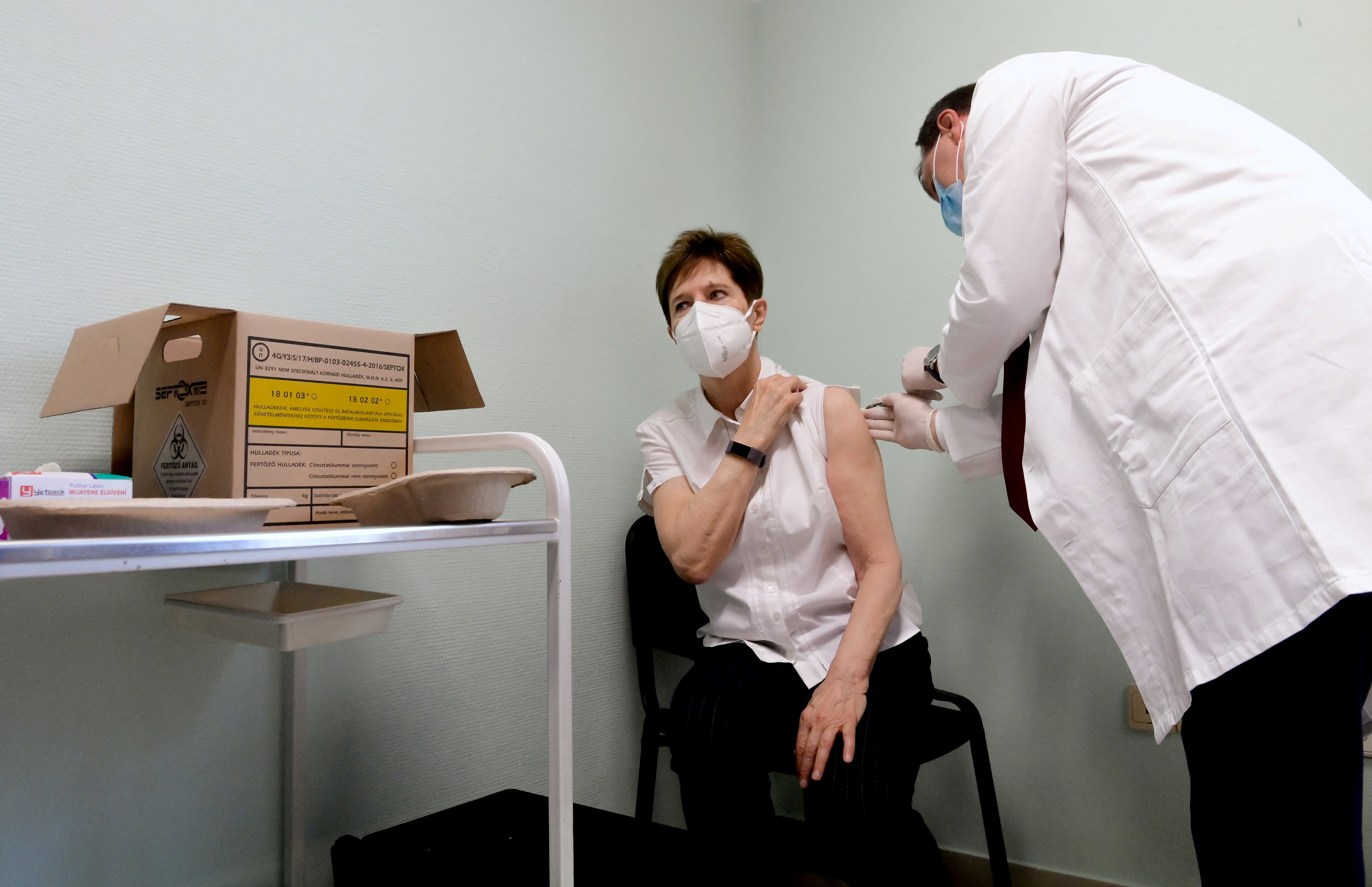 Healthcare worker Kertesz receives Pfizer-BioNTech COVID-19 vaccine in Budapest
