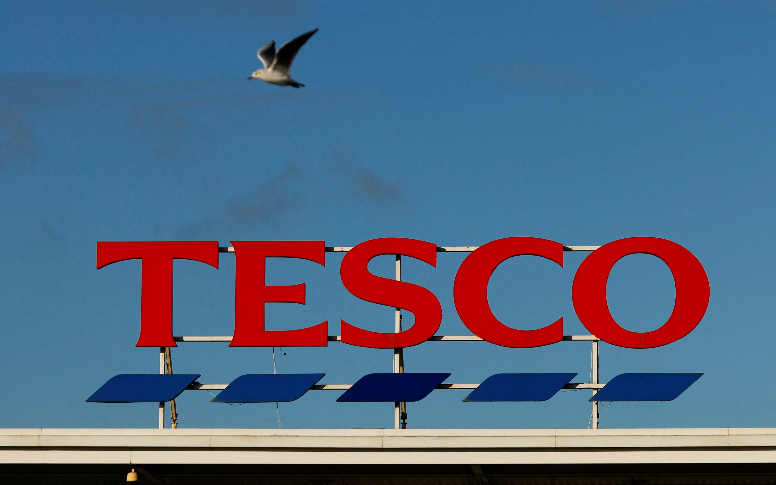A general view of Tesco Extra store sign, in Warrington