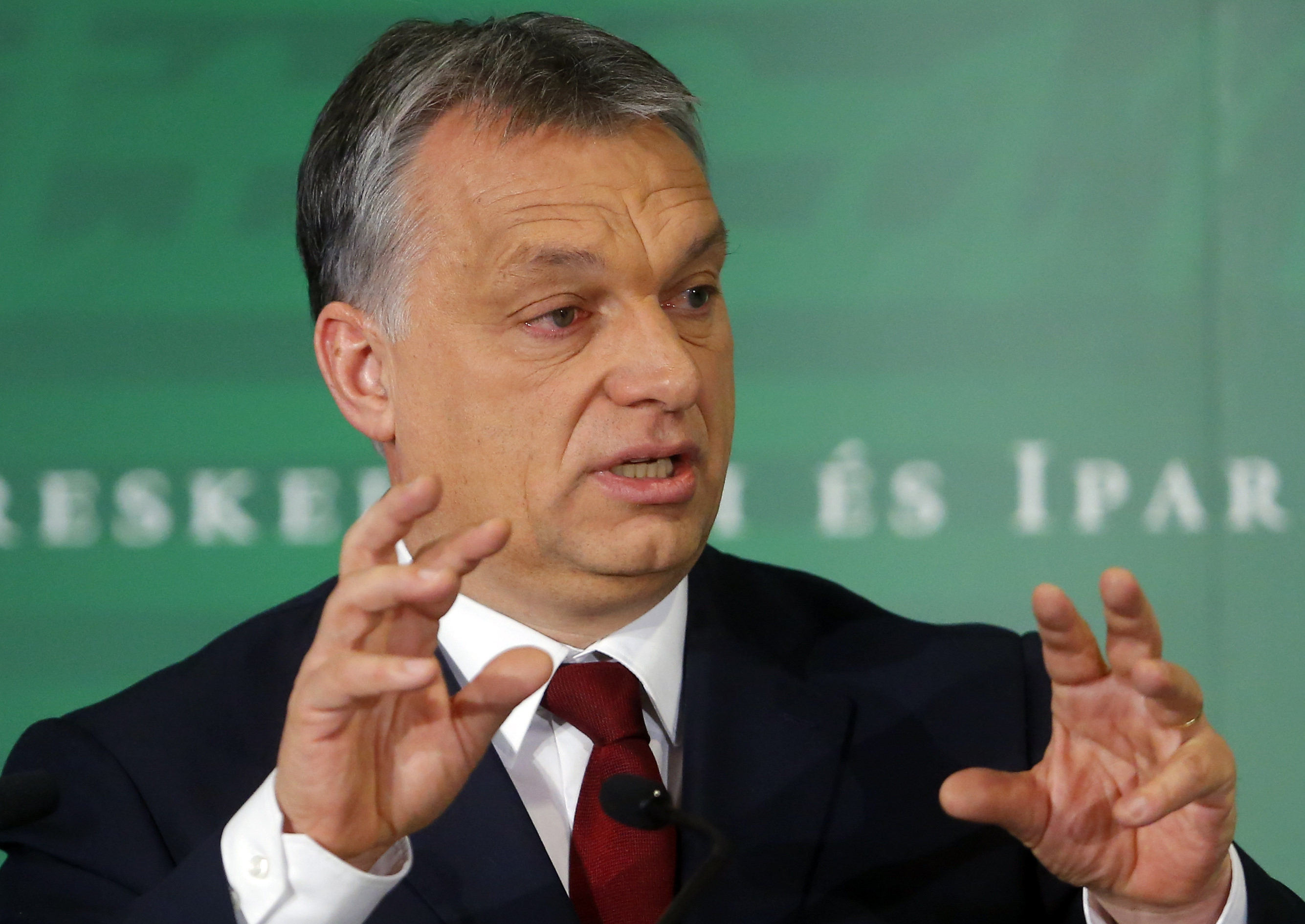 Hungarian Prime Minister Orban delivers a speech during a business conference in Budapest