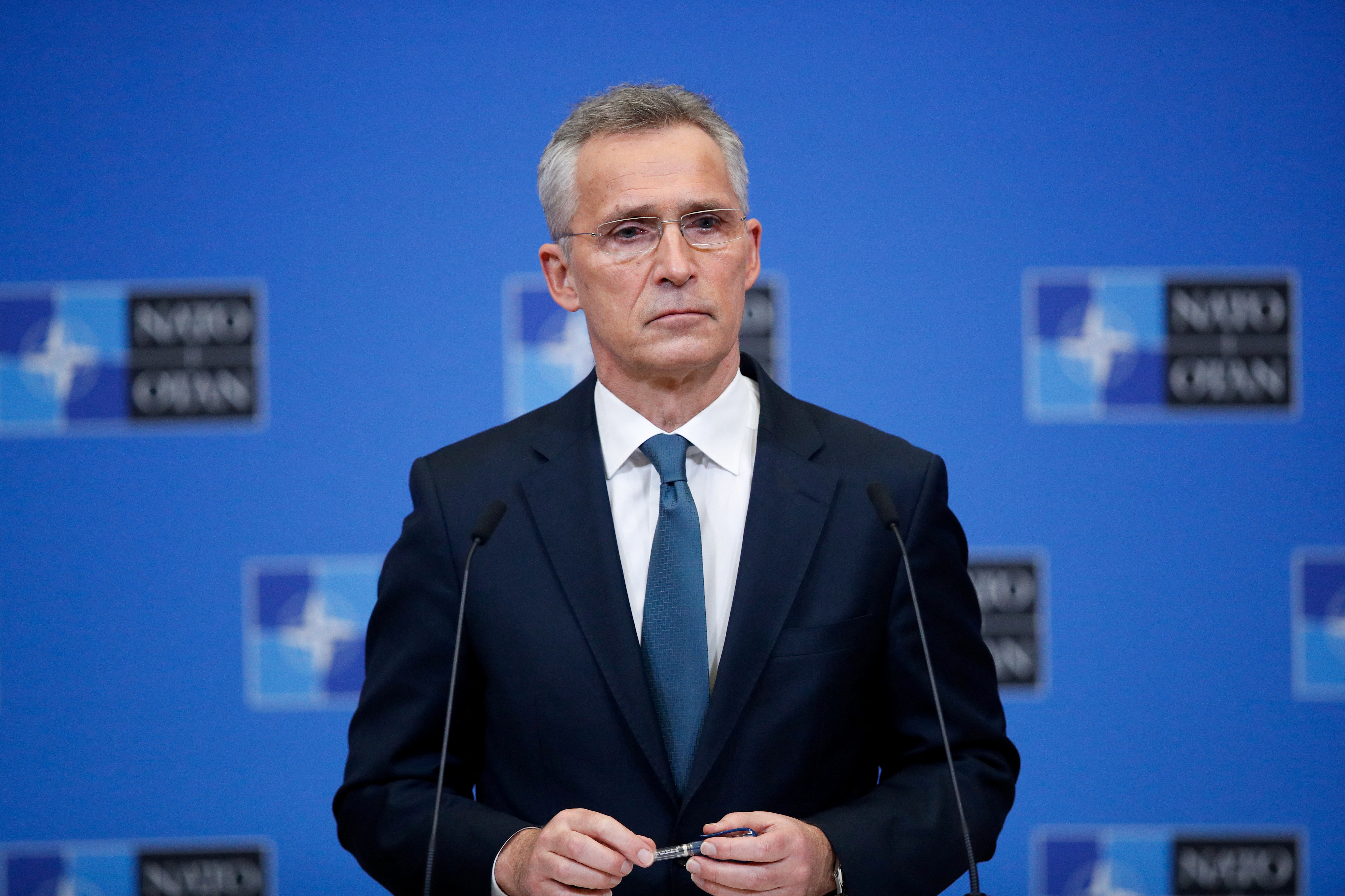 NATO Secretary-General Jens Stoltenberg attends a news conference, in Brussels