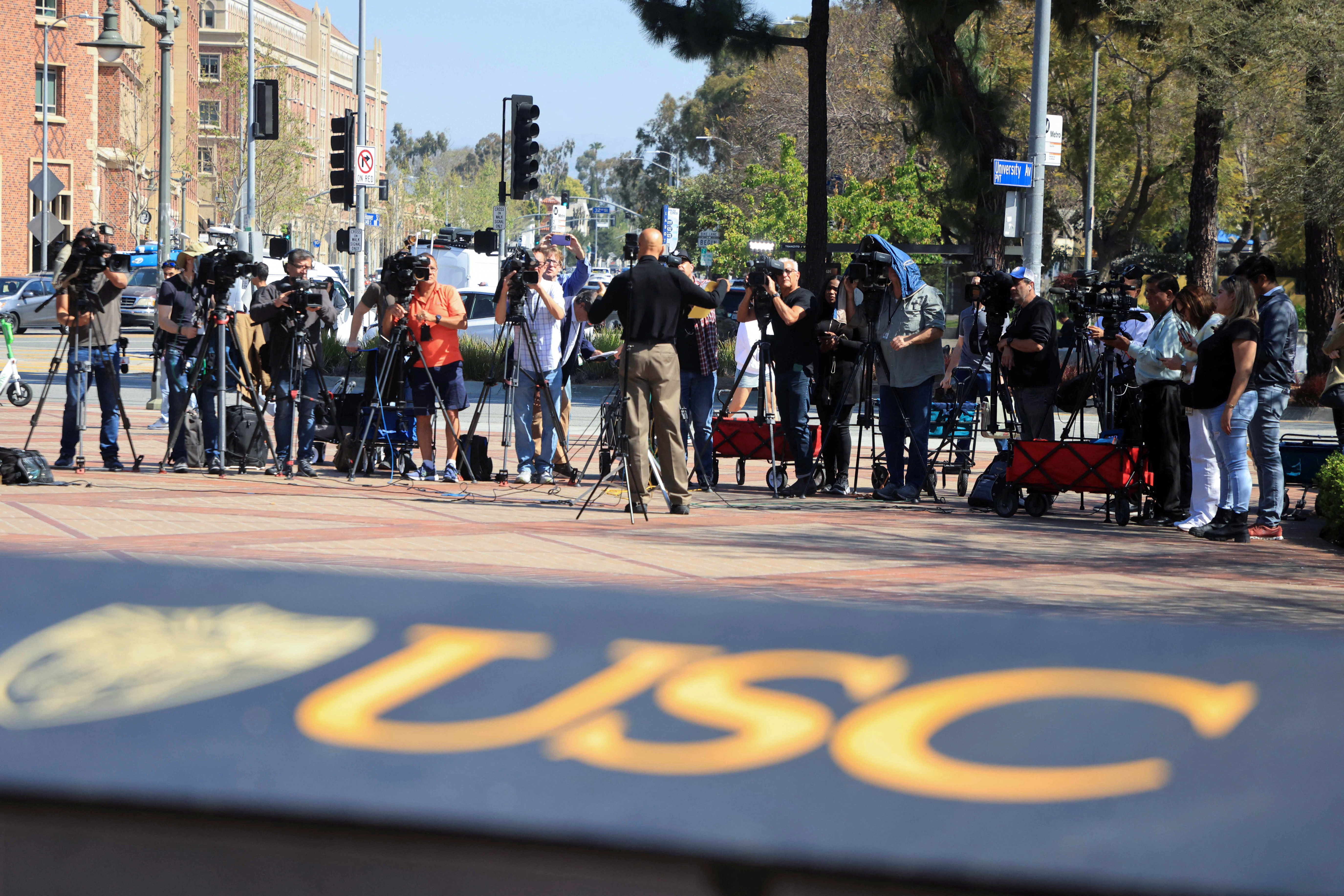 Students build a protest encampment in support of Palestinians at USC
