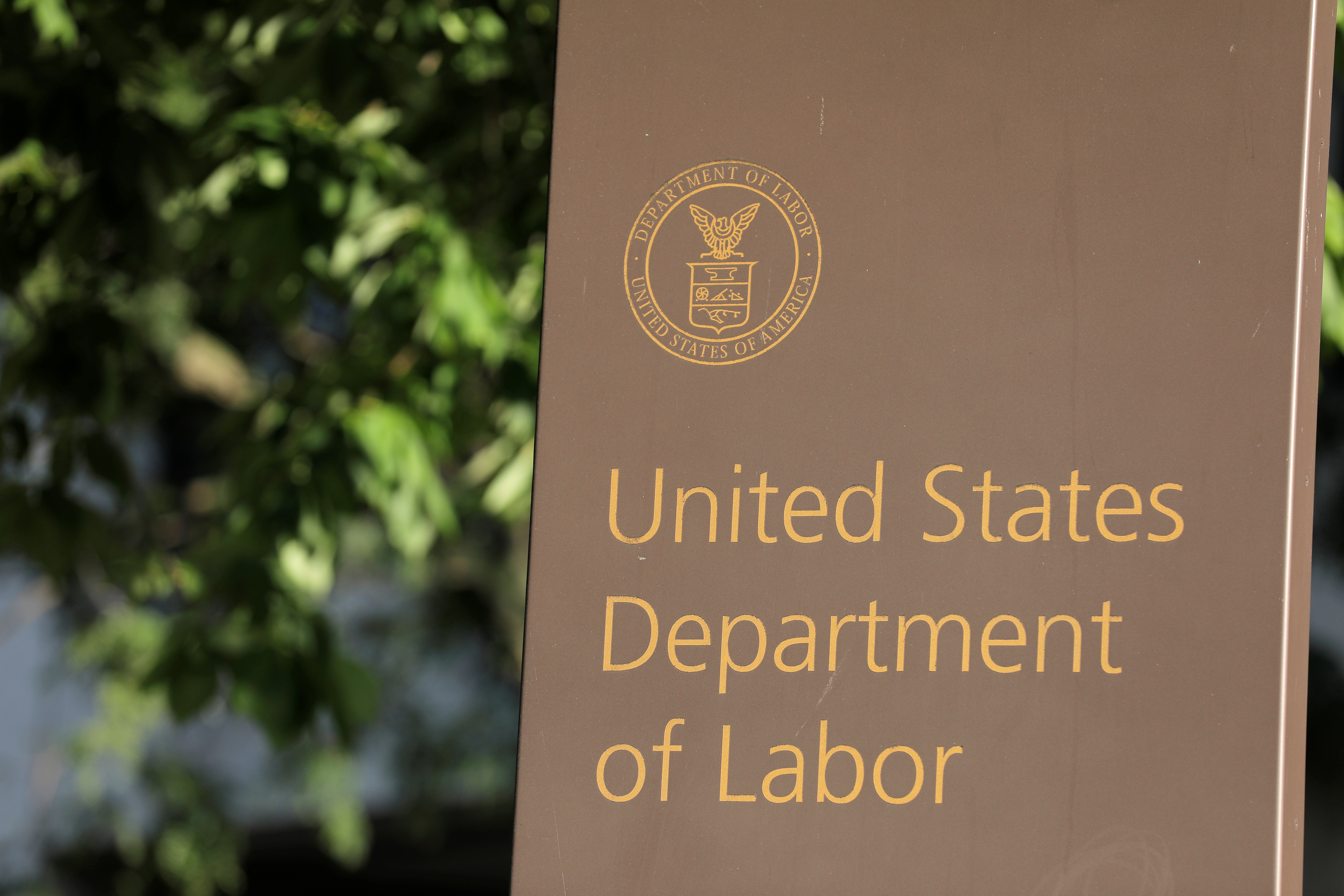 Signage is seen at the United States Department of Labor headquarters in Washington, D.C.