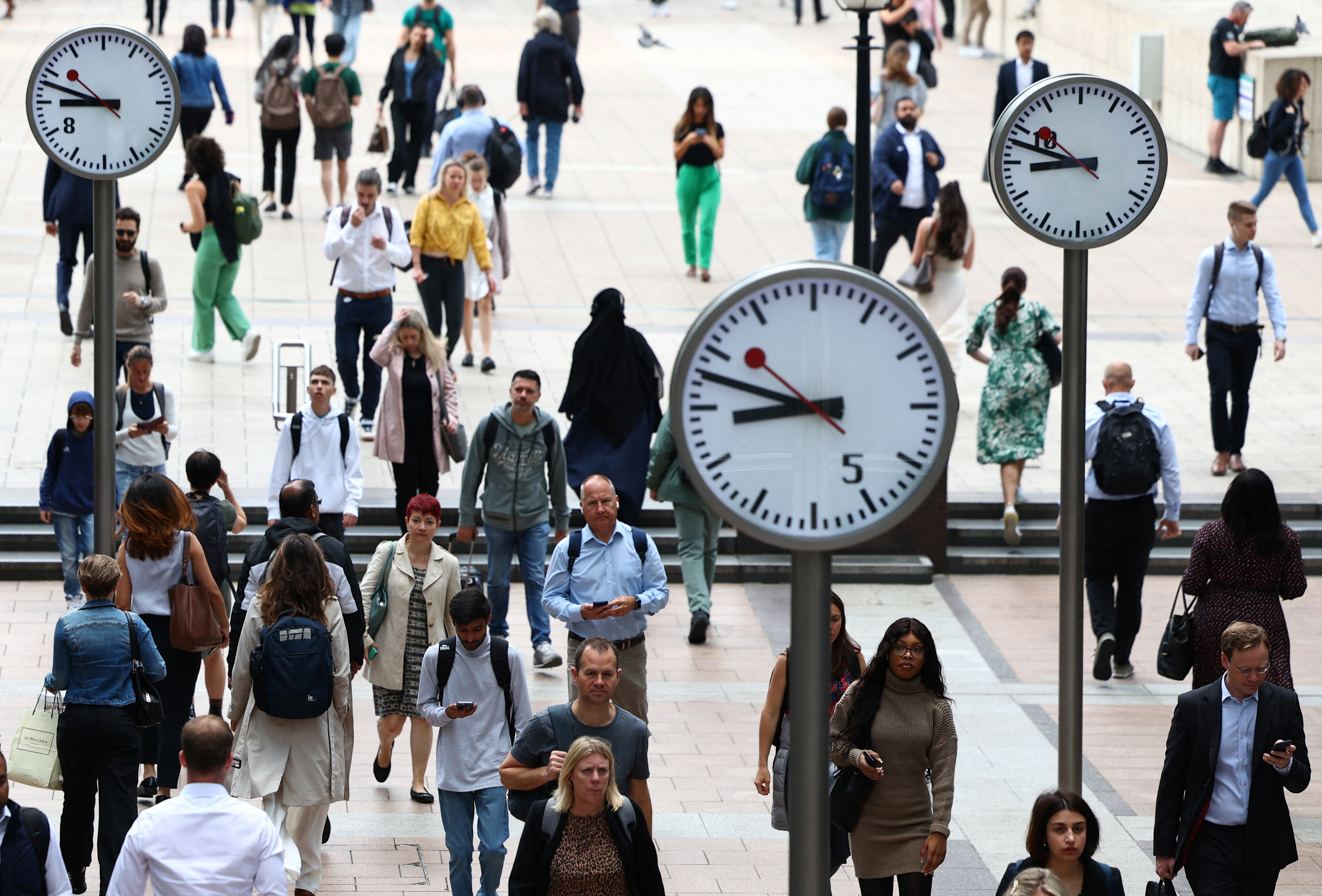 Workers in Canary Wharf financial district of London