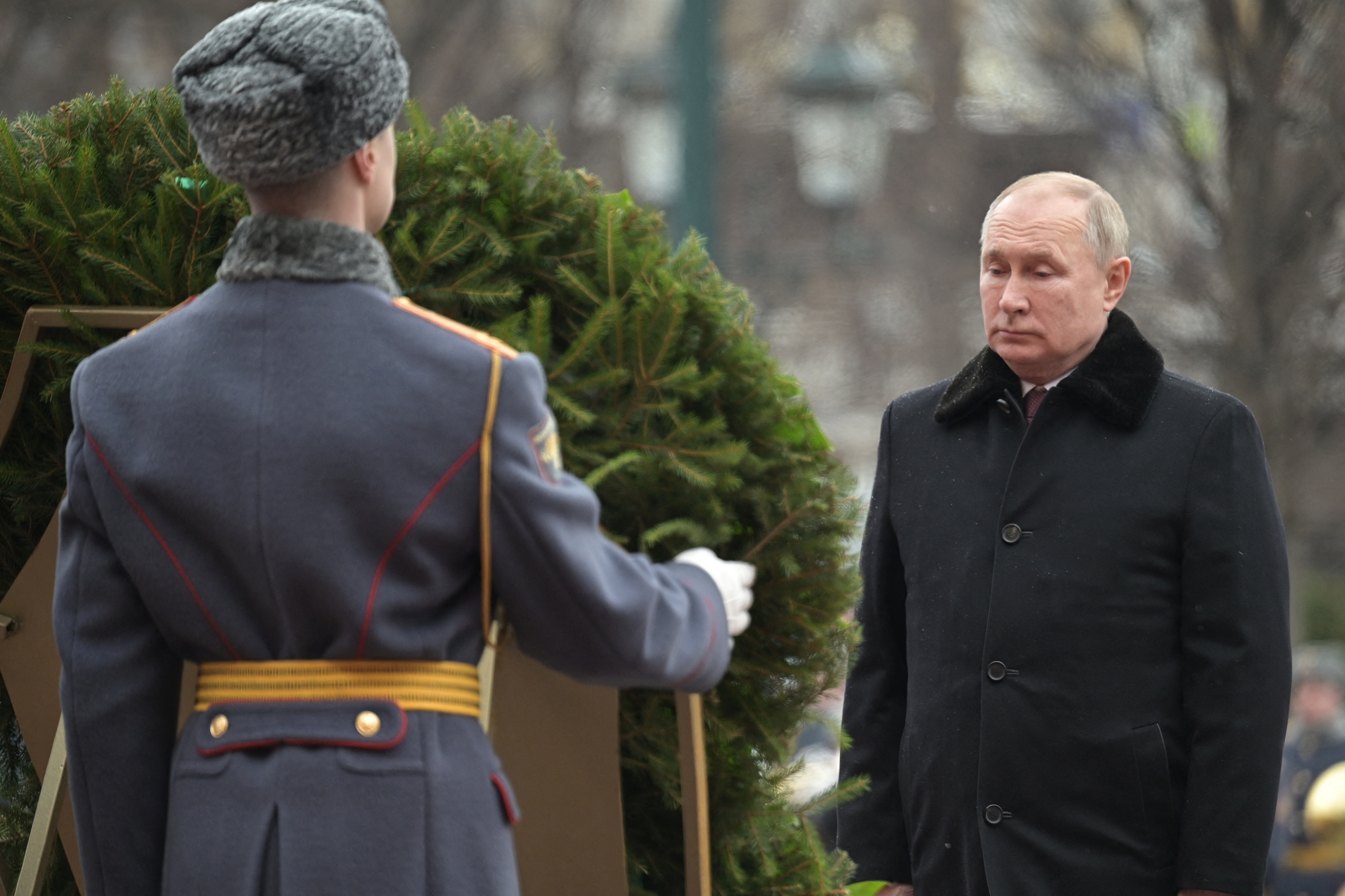 Russian President Putin attends a wreath-laying ceremony in Moscow