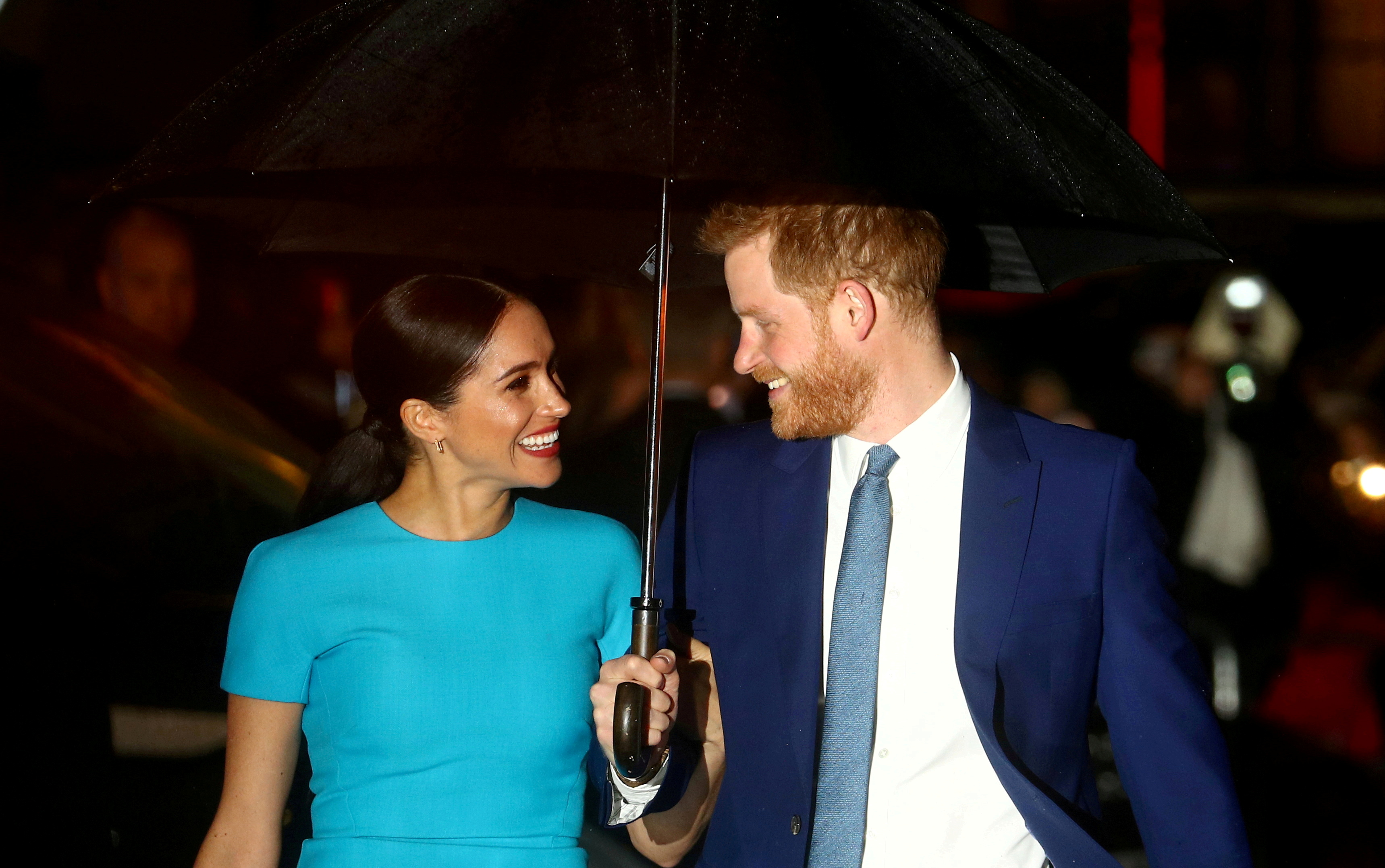 Britain's Prince Harry and his wife Meghan, Duchess of Sussex, arrive at the Endeavour Fund Awards in London, Britain March 5, 2020. REUTERS/Hannah McKay/File Photo