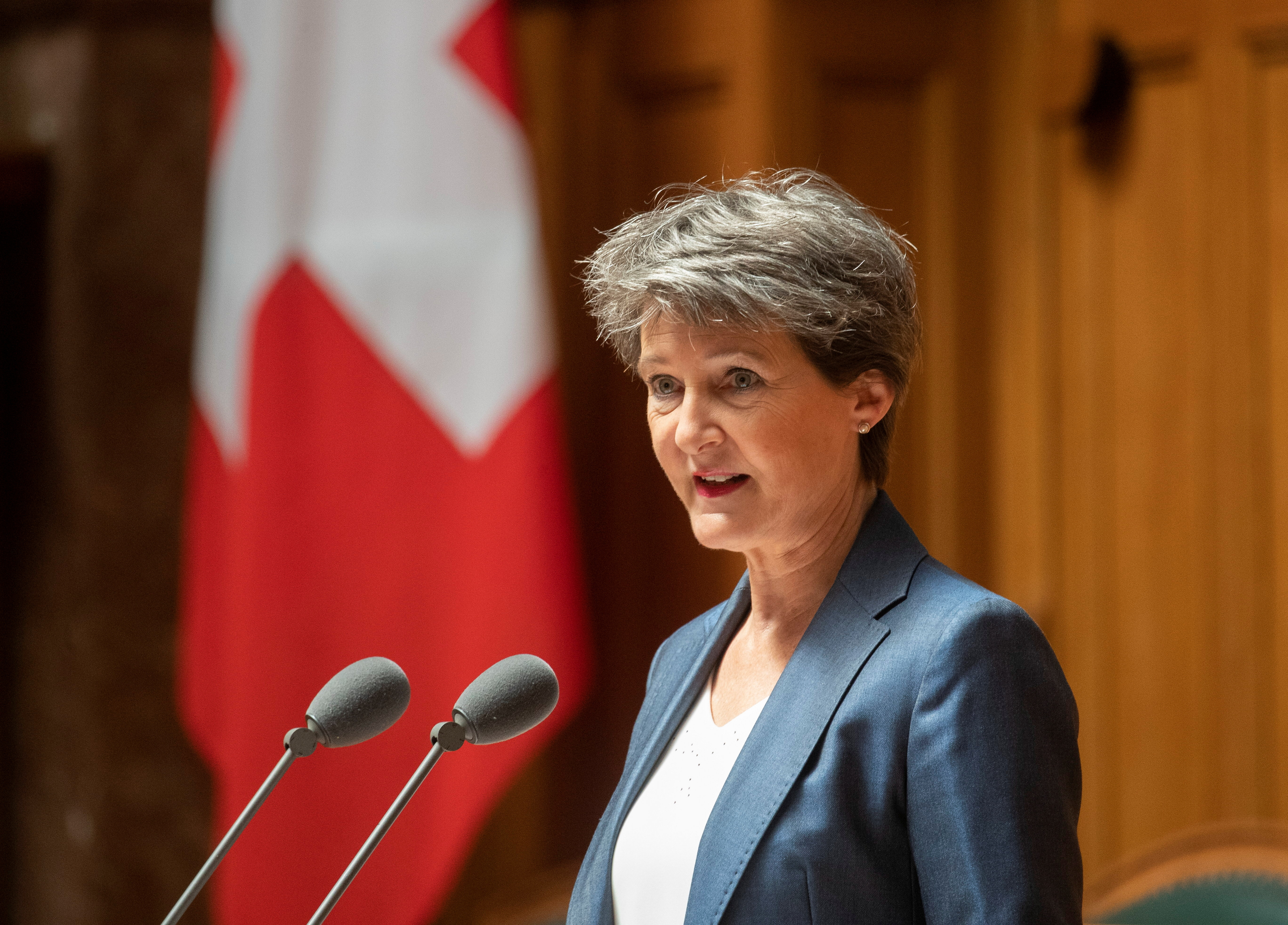 Swiss Environment, Energy and Transport Minister Sommaruga addresses a session of the Swiss federal parliament in Bern
