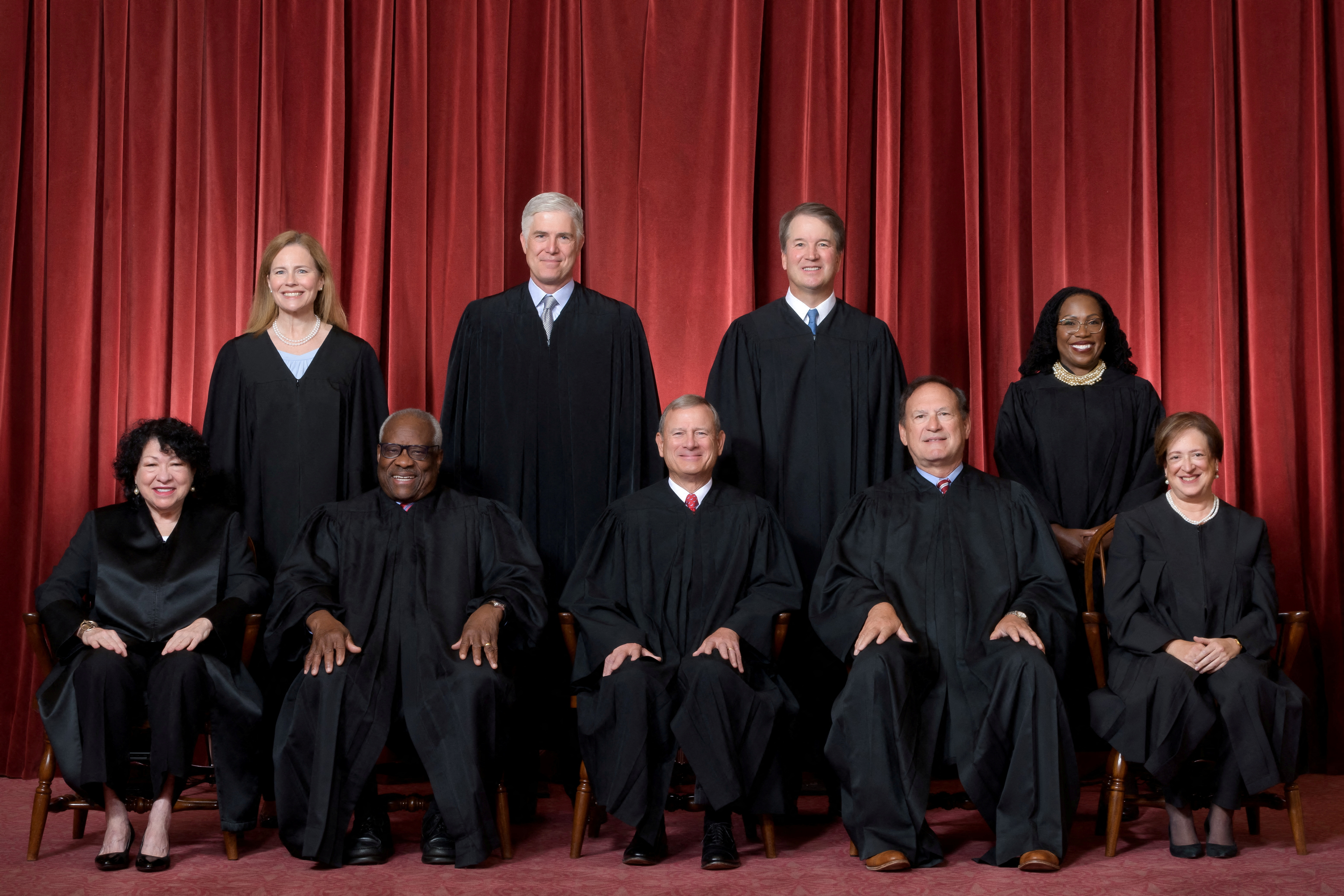 The current U.S. Supreme Court is seen in an official handout photograph released by the Court in Washington