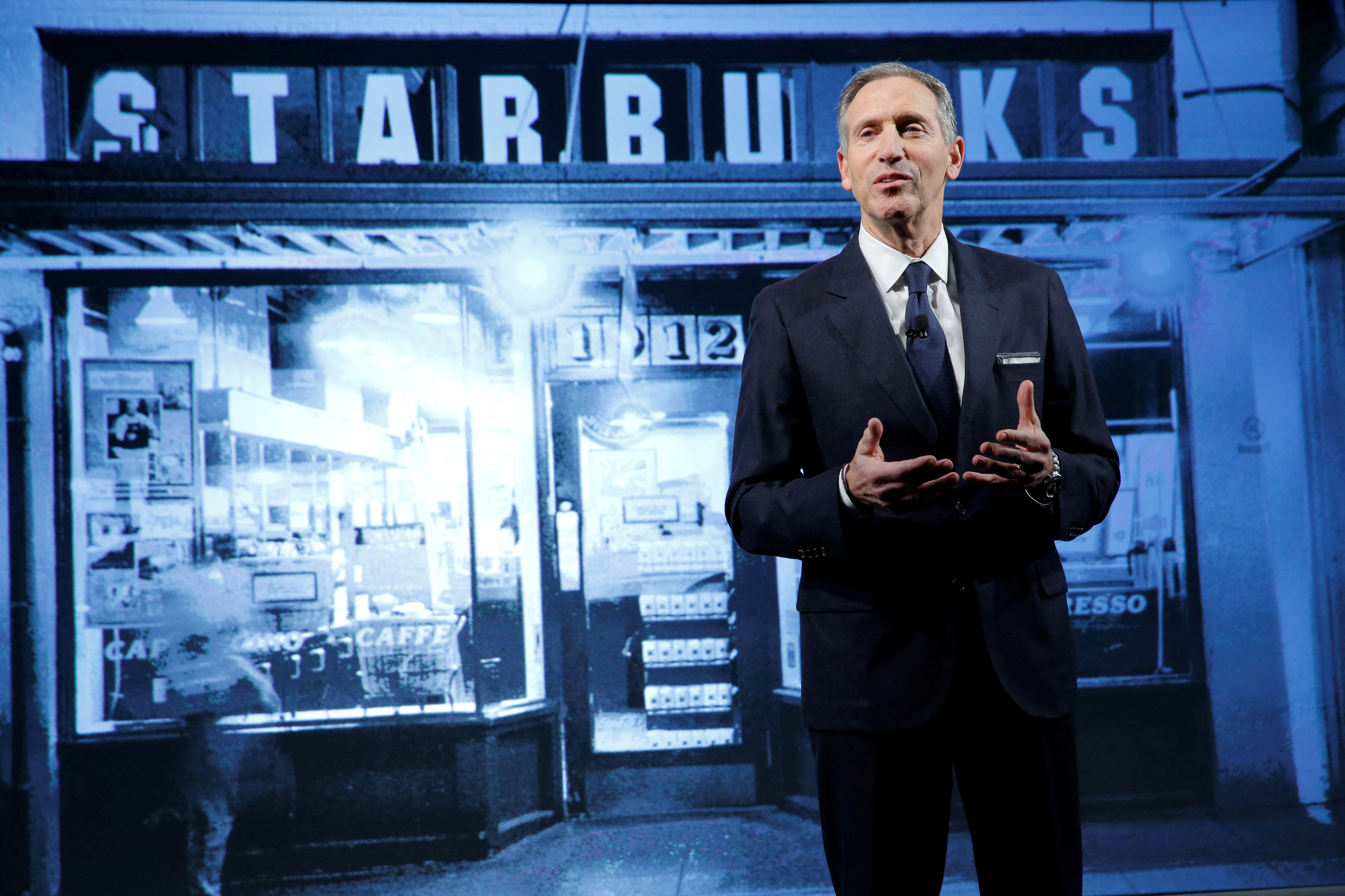 Starbucks Chairman and CEO Howard Schultz delivers remarks at the Starbucks 2016 Investor Day in Manhattan, New York
