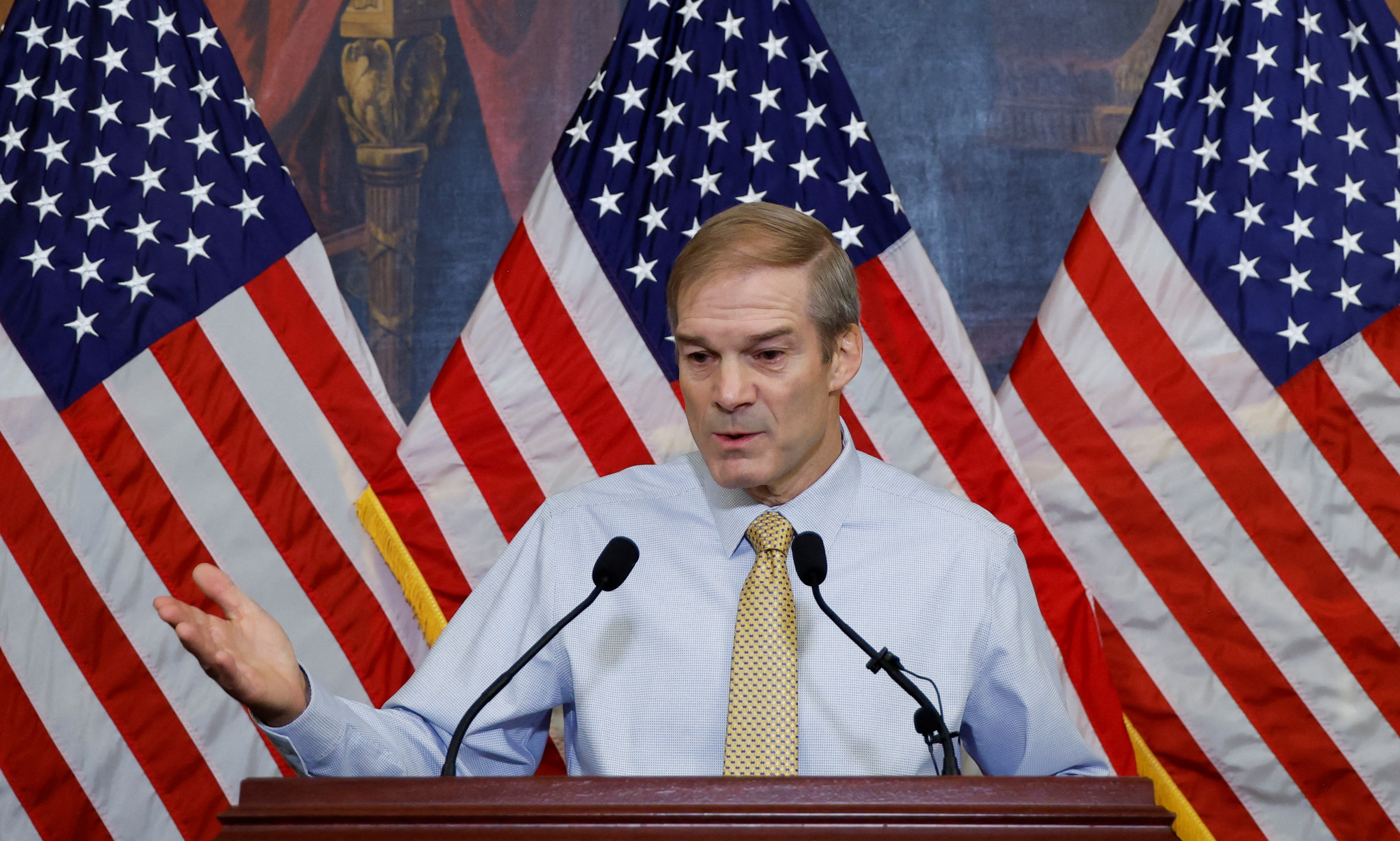 Dân biểu Hoa Kỳ Jim Jordan tổ chức họp báo về nỗ lực trở thành Chủ tịch Hạ viện tại Tòa nhà Quốc hội Hoa Kỳ ở Washington