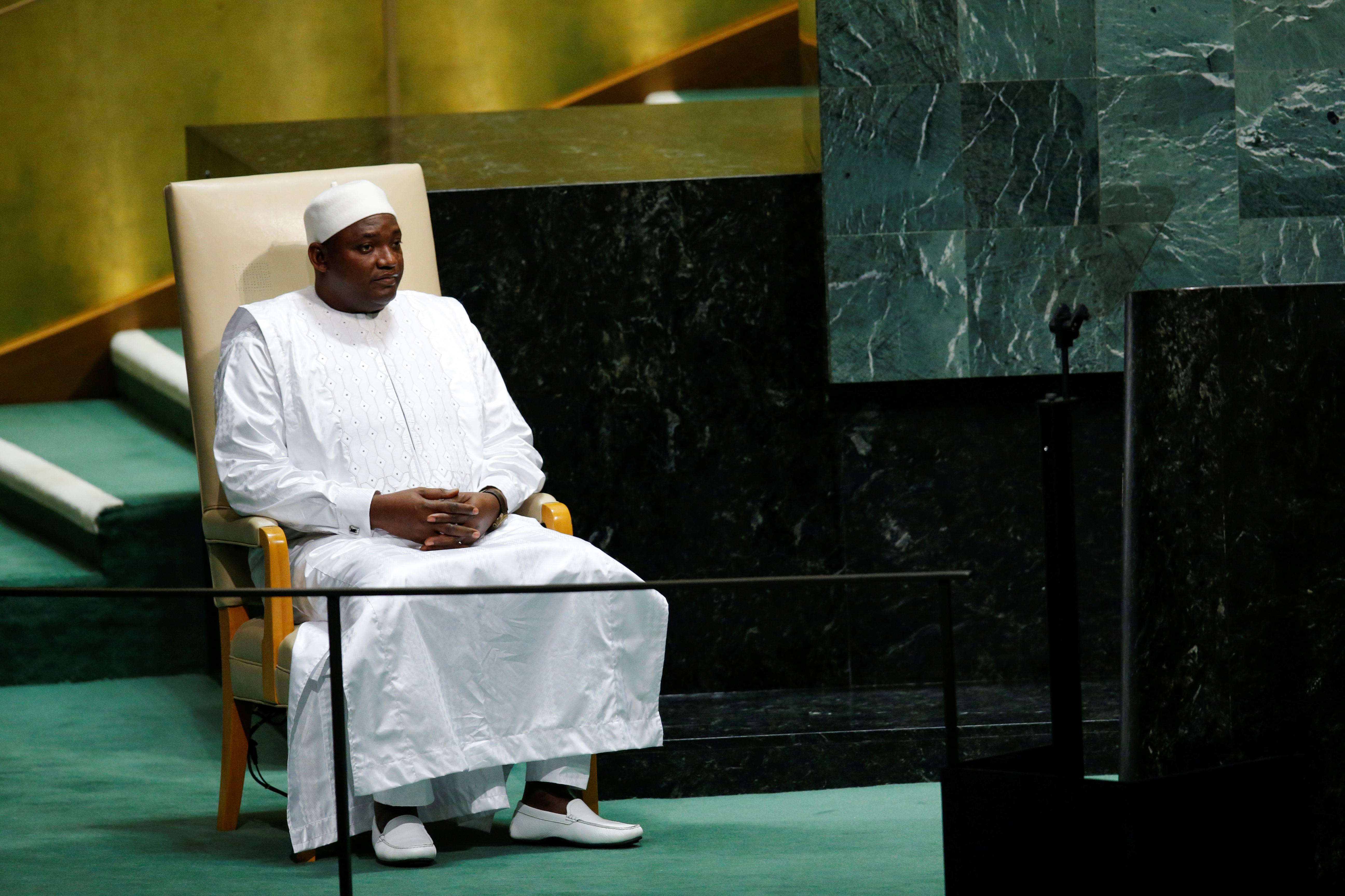 Gambia's President Barrow addresses the United Nations General Assembly in New York
