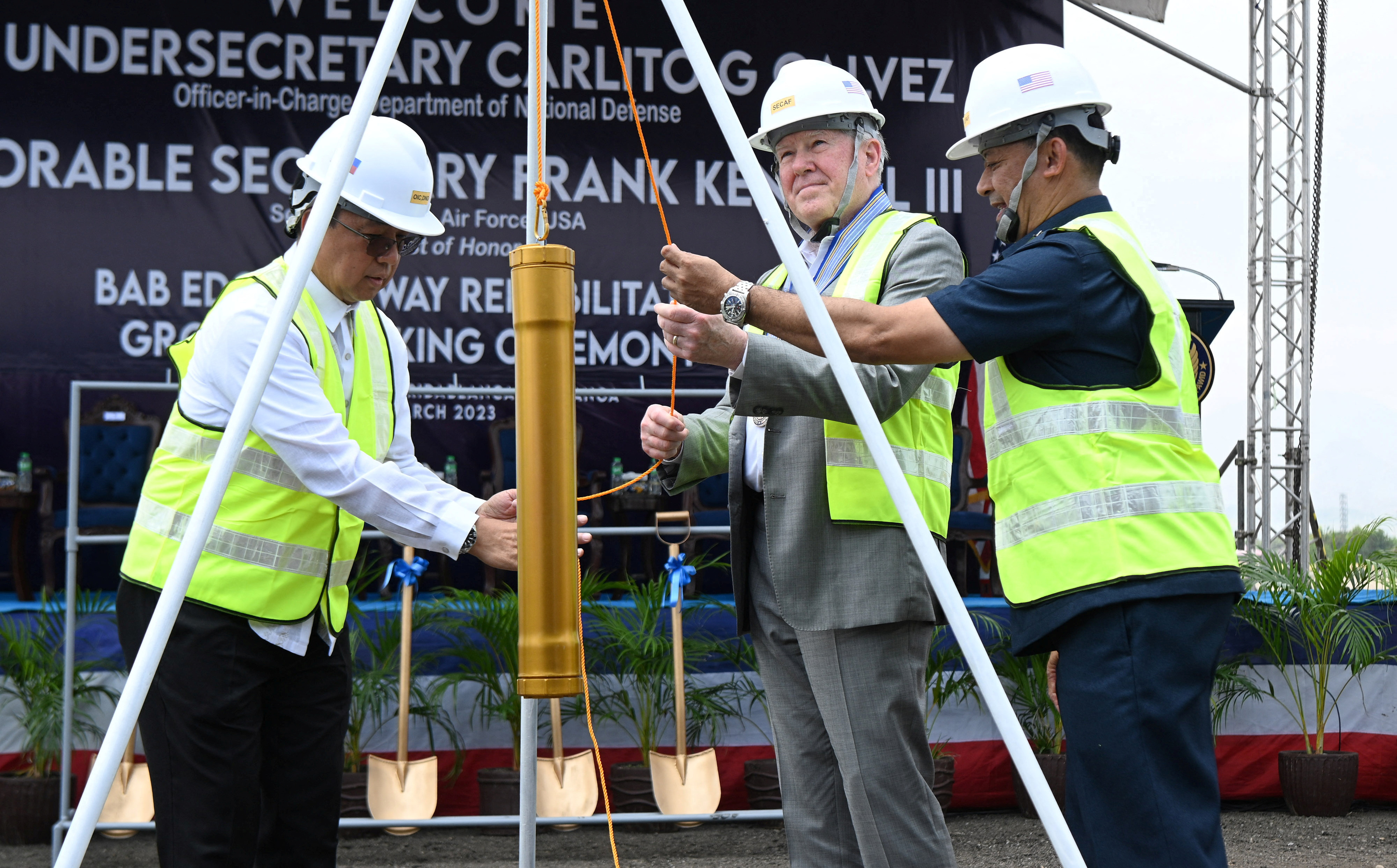 Philippine and U.S. military officials attend a groundbreaking ceremony