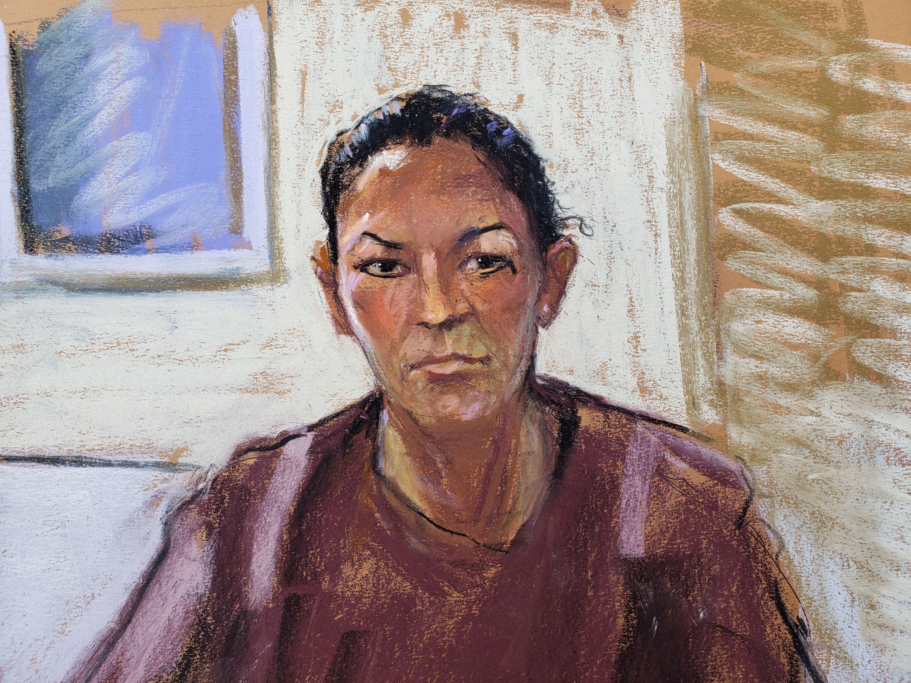 Ghislaine Maxwell appears via video link during her arraignment hearing where she was denied bail for her role aiding Jeffrey Epstein to recruit and eventually abuse of minor girls, in Manhattan Federal Court, in the Manhattan borough of New York City, New York, U.S. July 14, 2020 in this courtroom sketch. REUTERS/Jane Rosenberg/File Photo