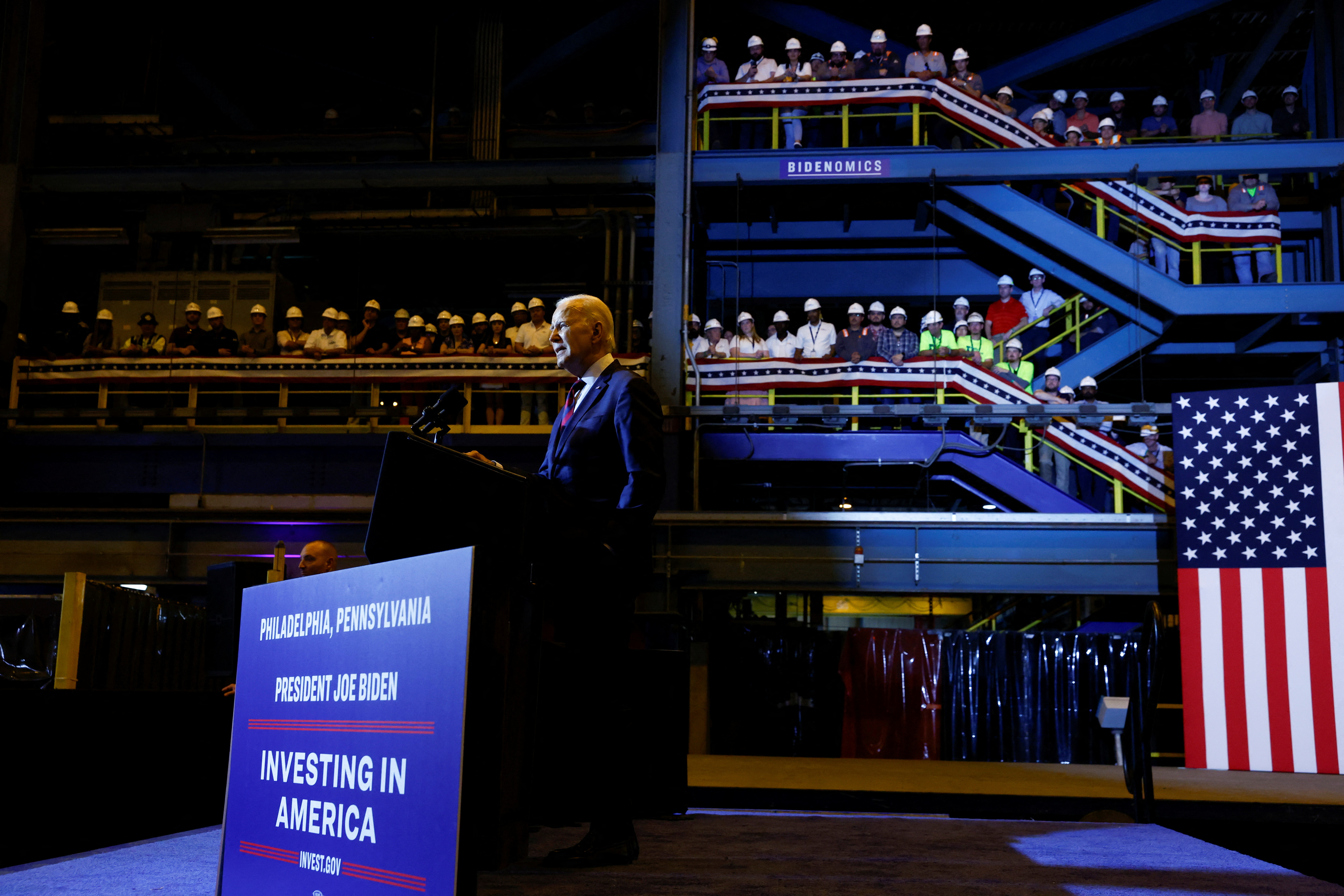 U.S. President Joe Biden participates in a tour of Philly Shipyard in Philadelphia