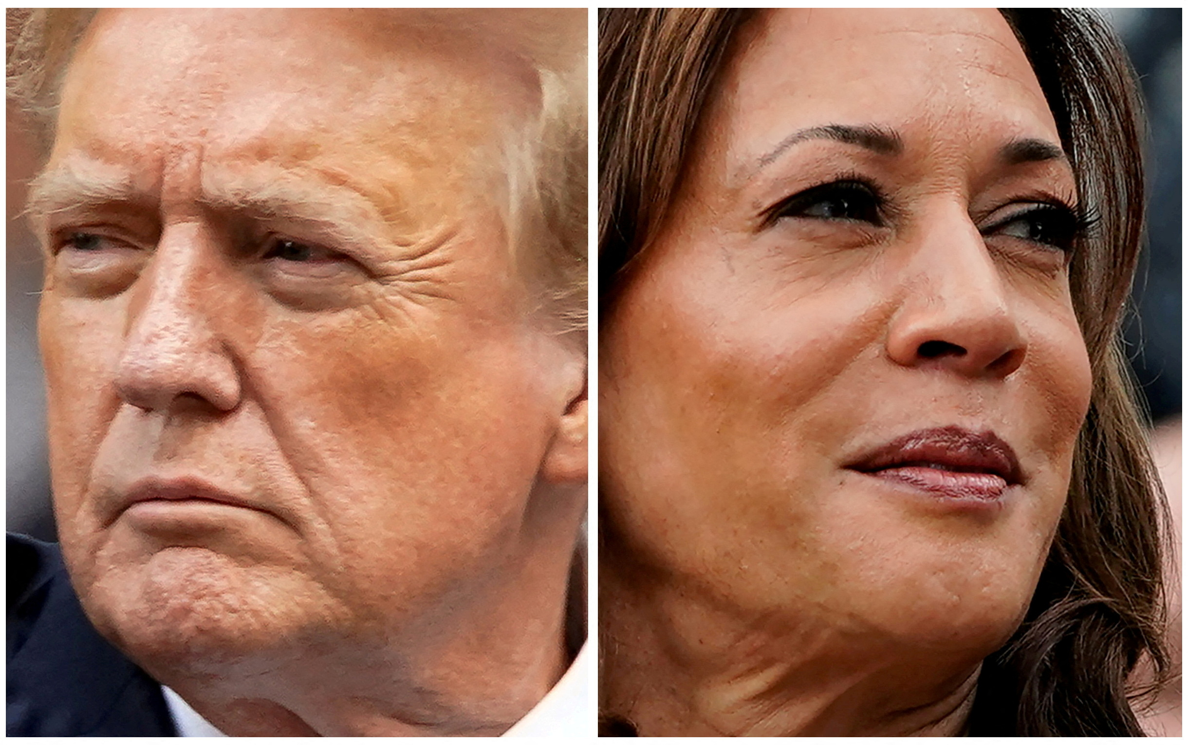 Former U.S. President Donald Trump and U.S. Vice President Kamala Harris in combo photograph