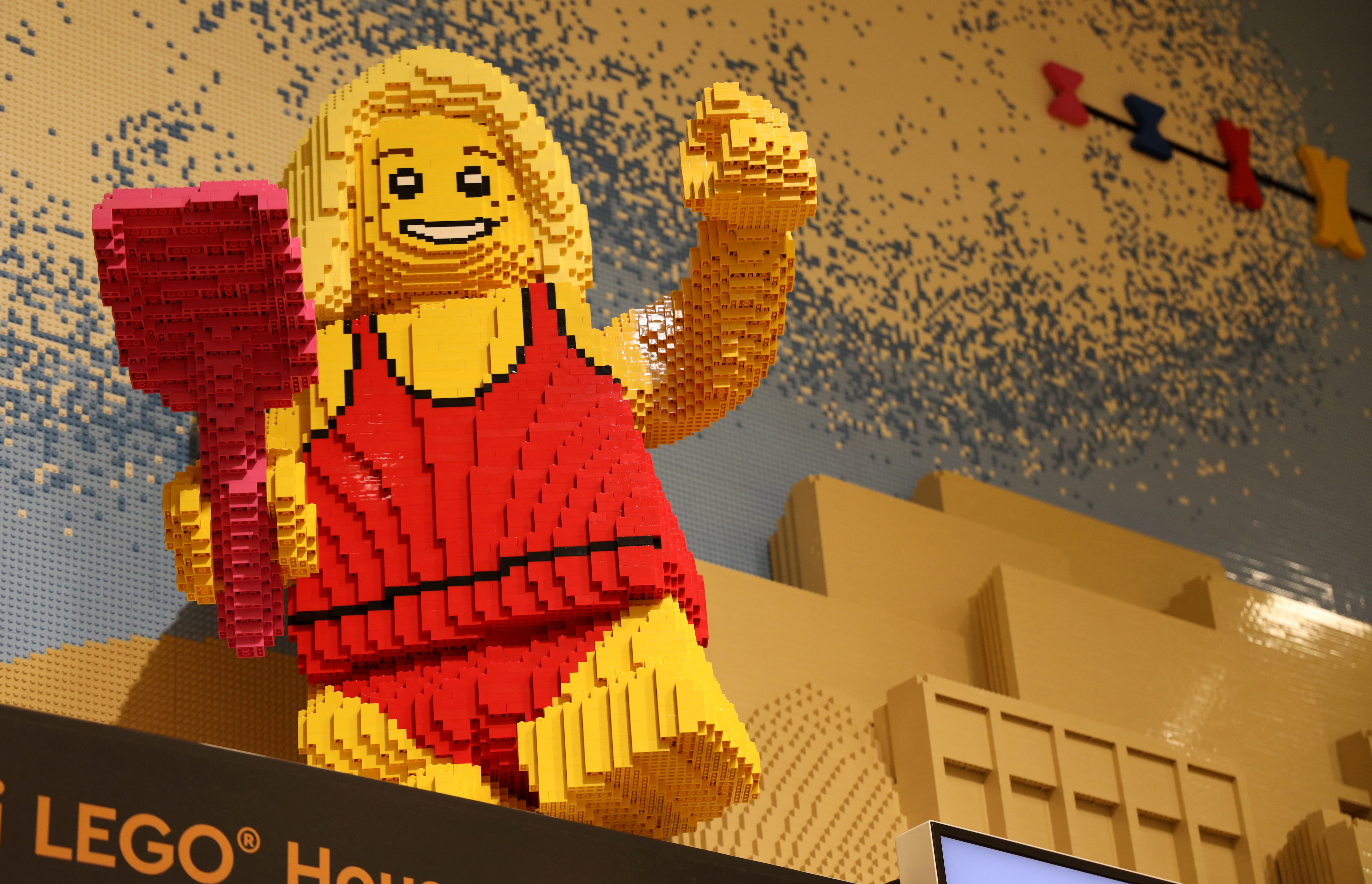 A view of a Lego figure on display inside their headquarters in Billund