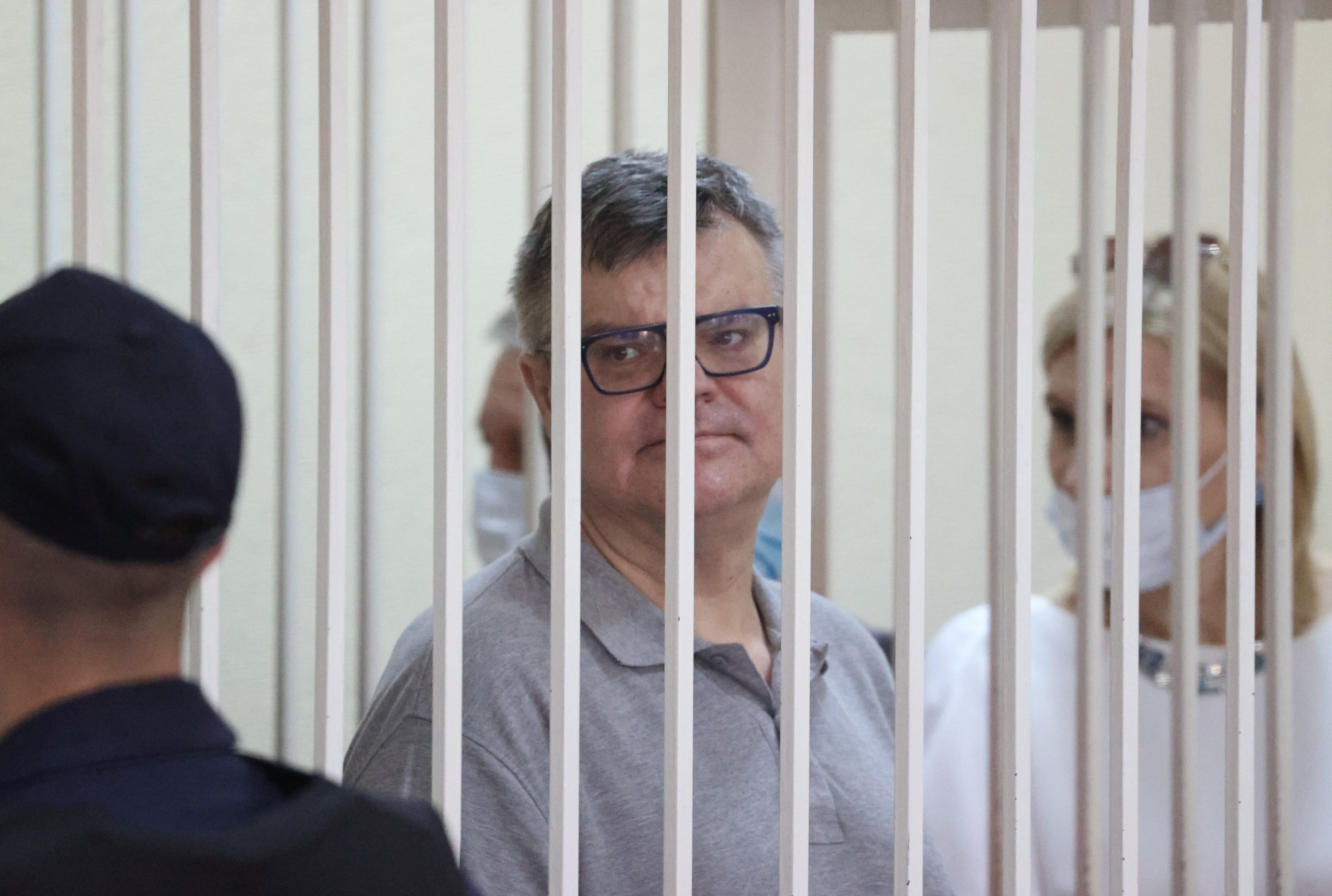 Former Belarusian presidential contender Viktor Babariko attends a court hearing in Minsk