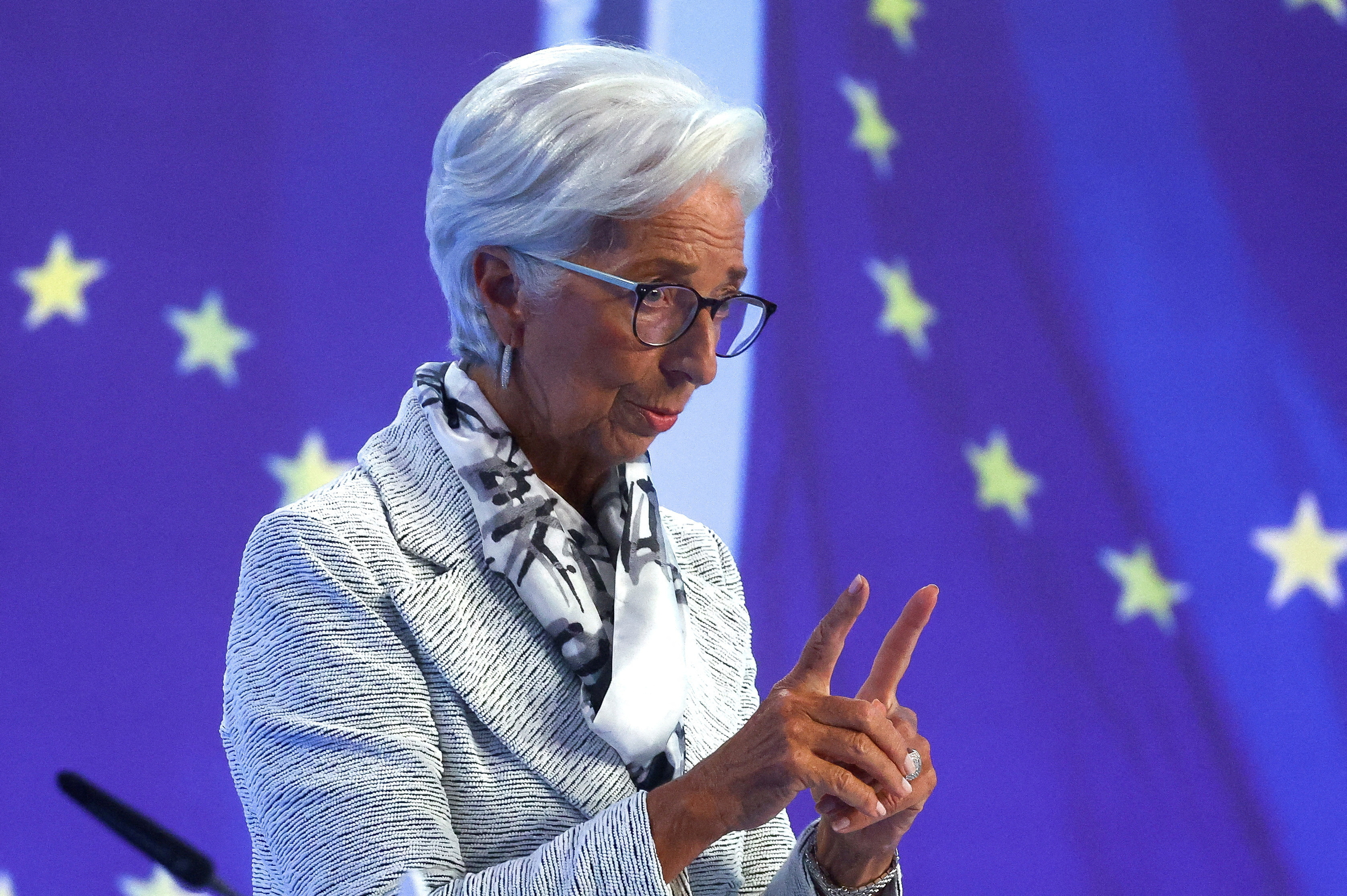 Christine Lagarde, European Central Bank president, addresses a news conference, in Frankfurt, Germany