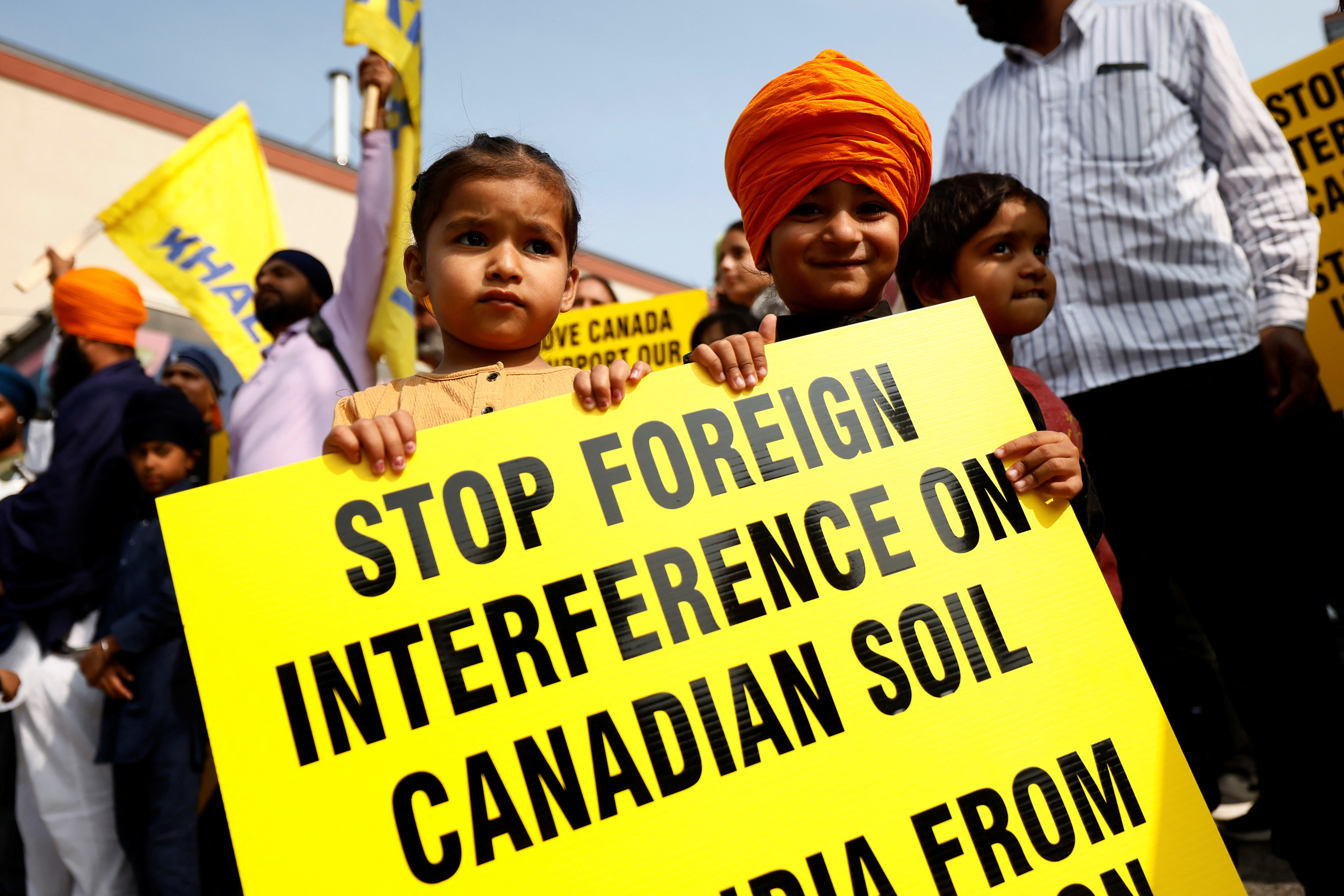 Demonstrators gather across from the High Commission of India in Ottawa