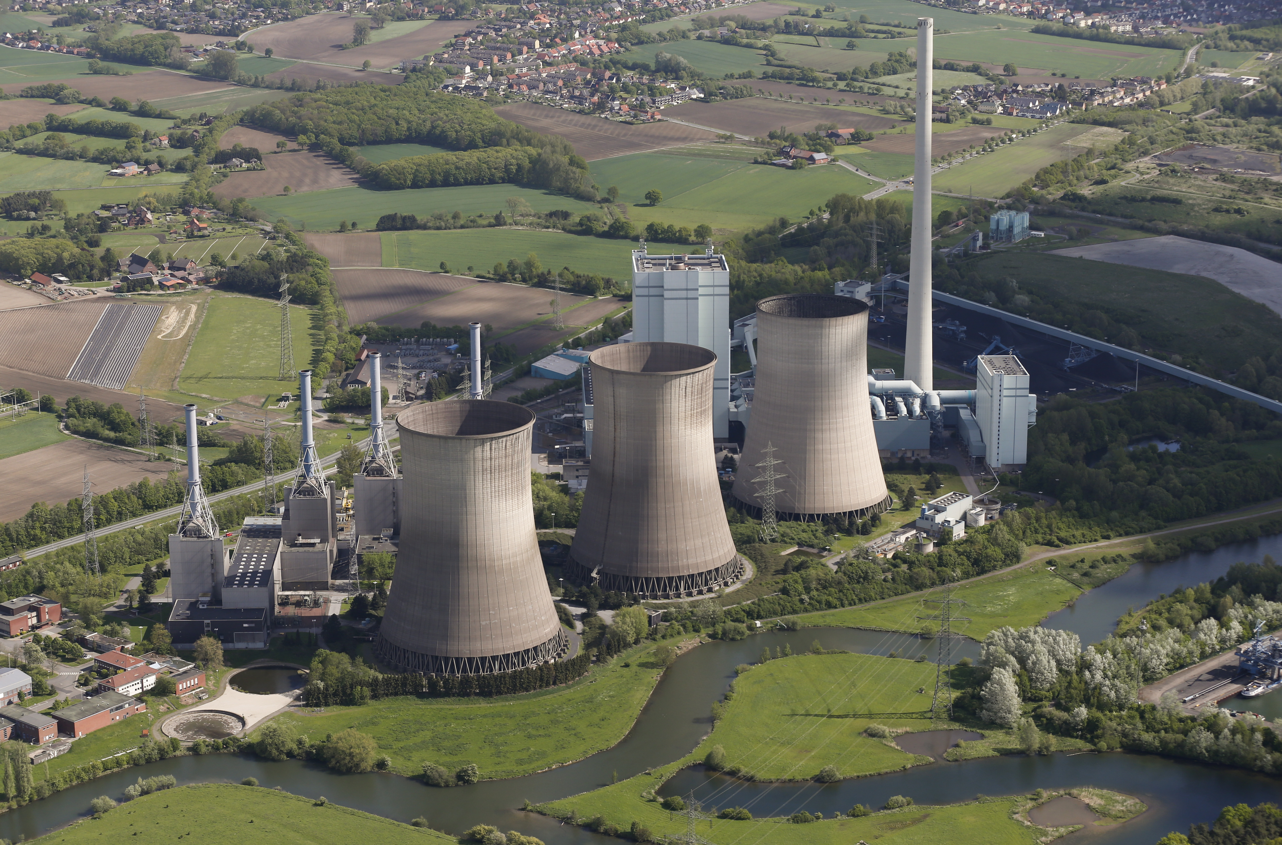 An aerial picture shows the four natural-gas power plants 