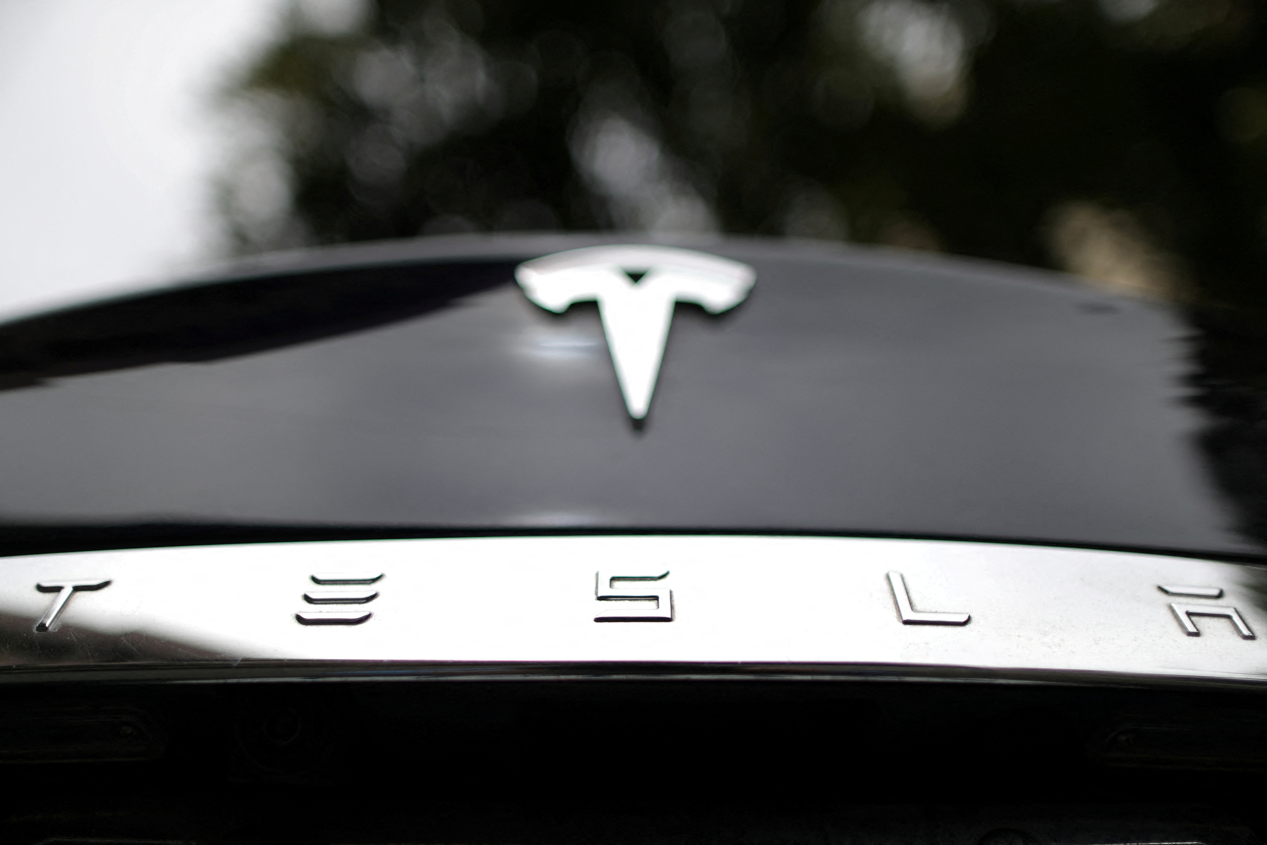 A Tesla car is seen in Santa Monica