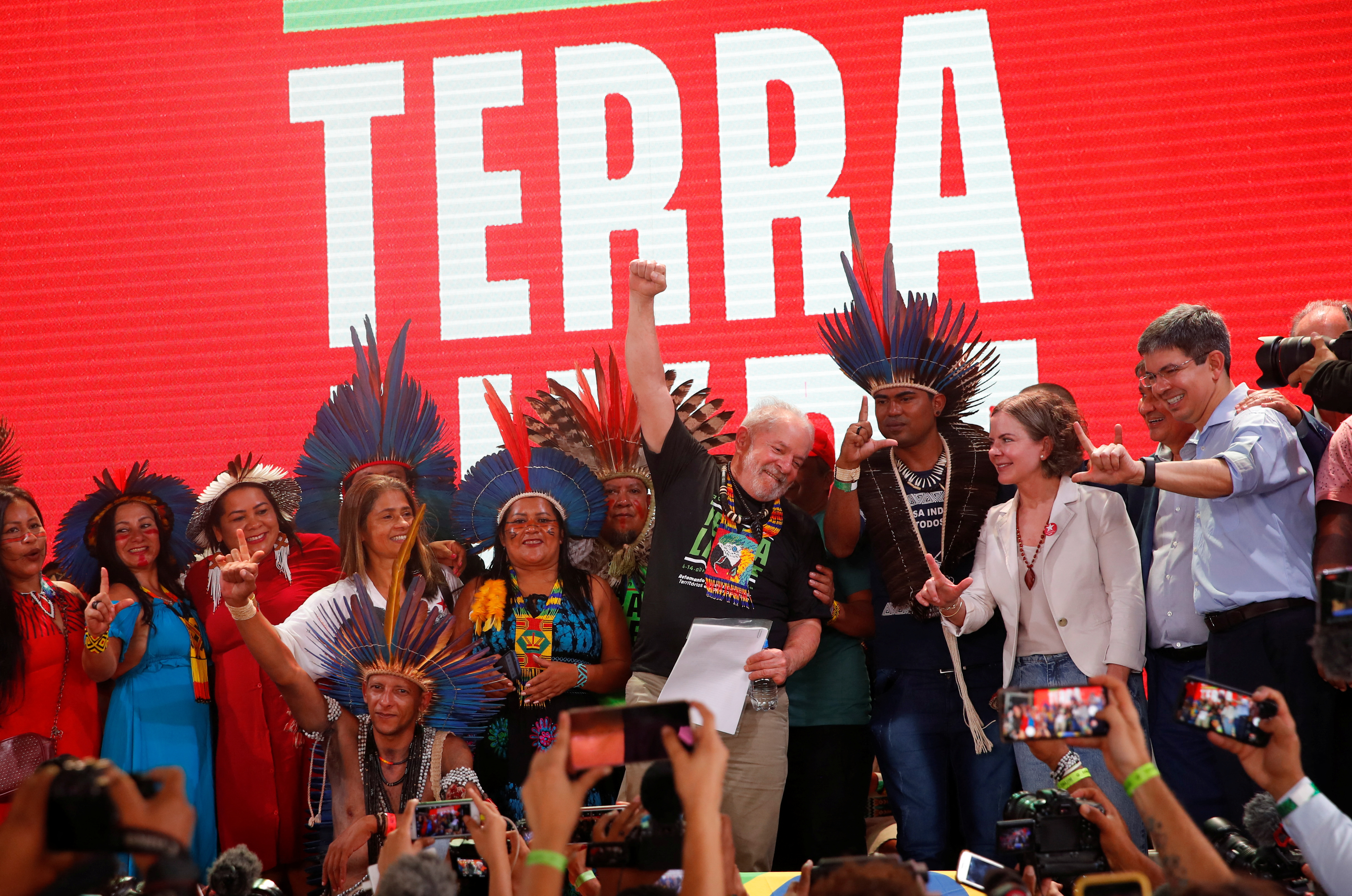 Brazil's former President Lula joins the indigenous people Free Land camp, in Brasilia