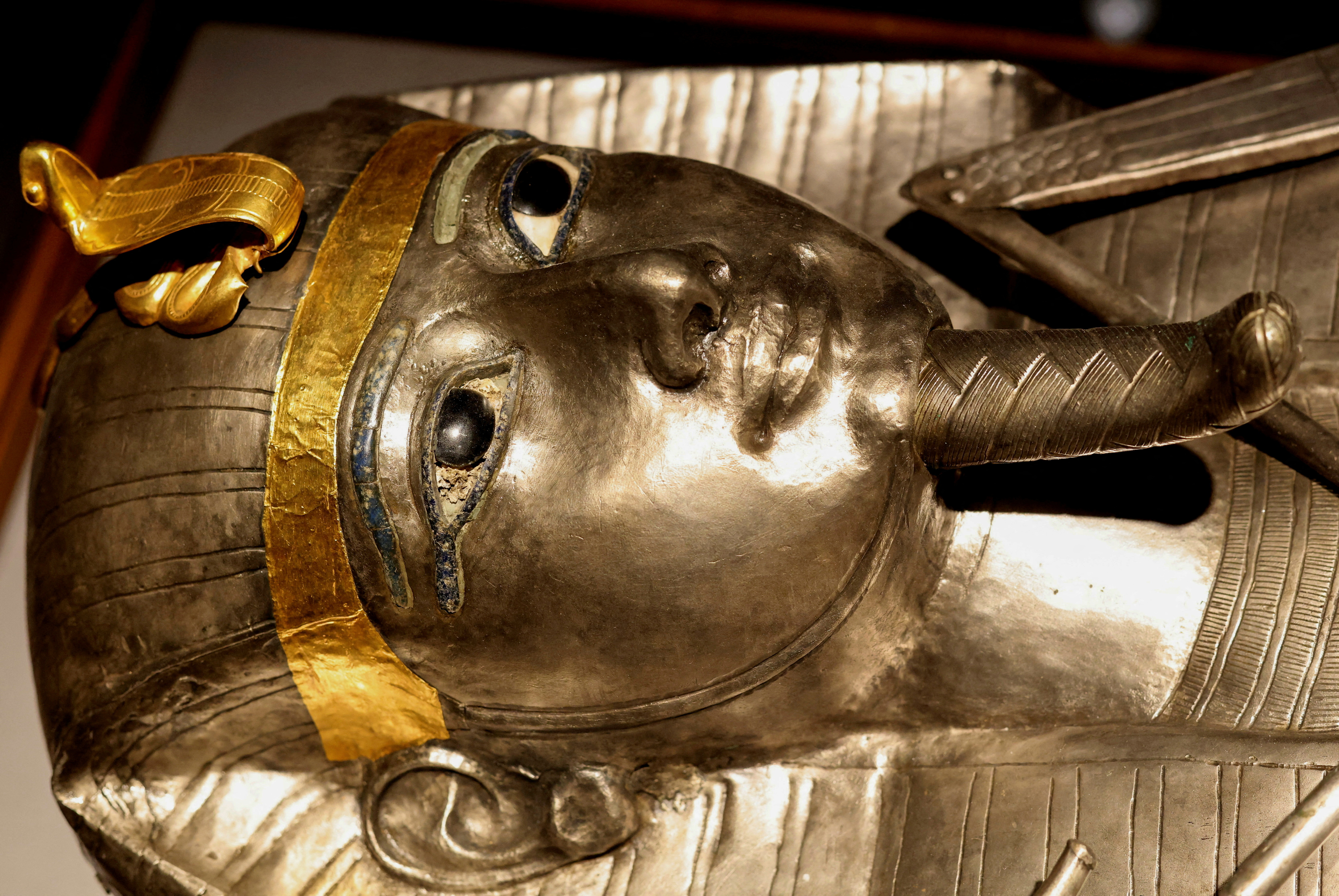 The Silver coffin of King Psusennes I is on display at the Egyptian Museum as Egypt's Ministry of Tourism and Antiquities celebrates World Tourism Day, in Cairo